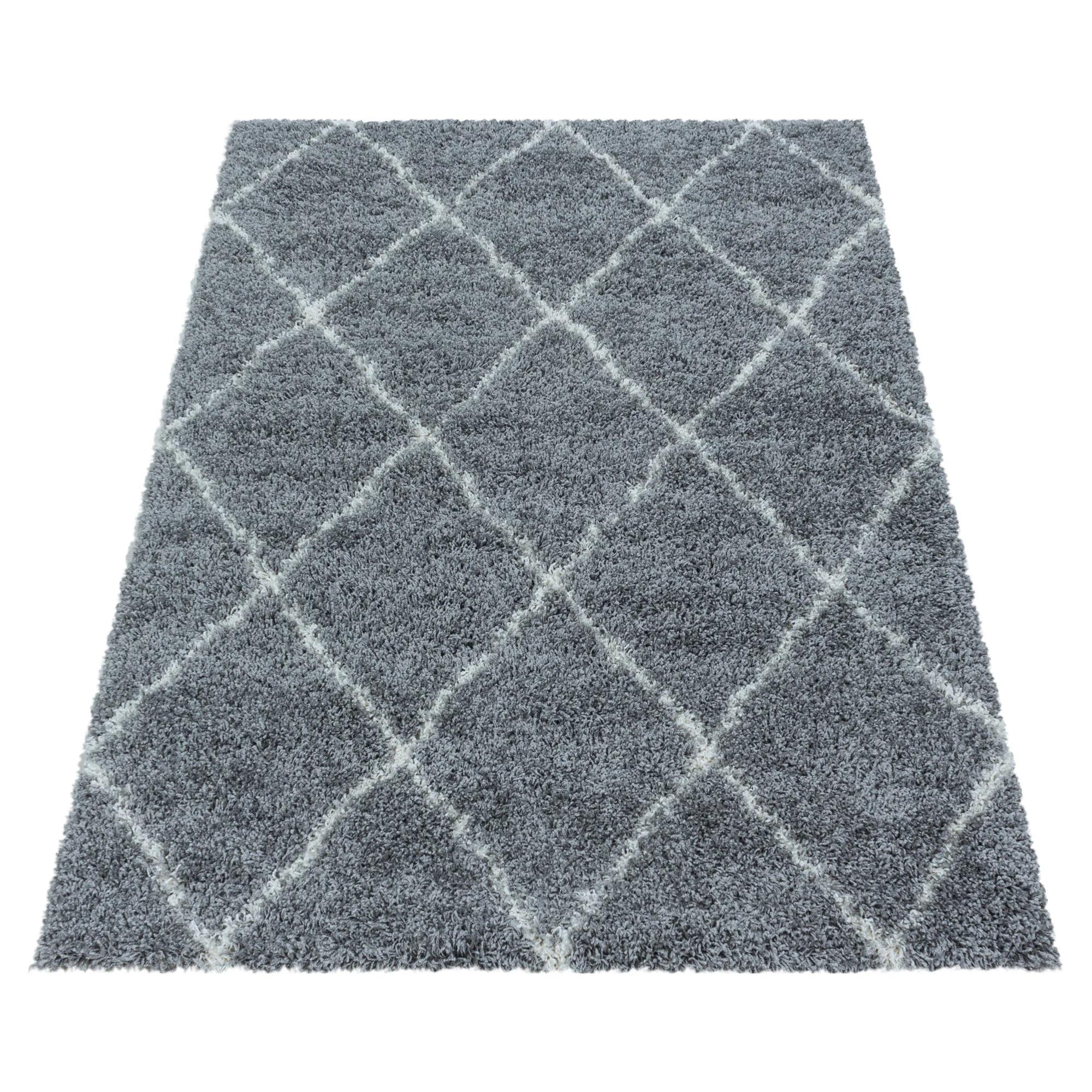 Geometrisch gemusterte Hochflorteppiche in Grau - Image 3