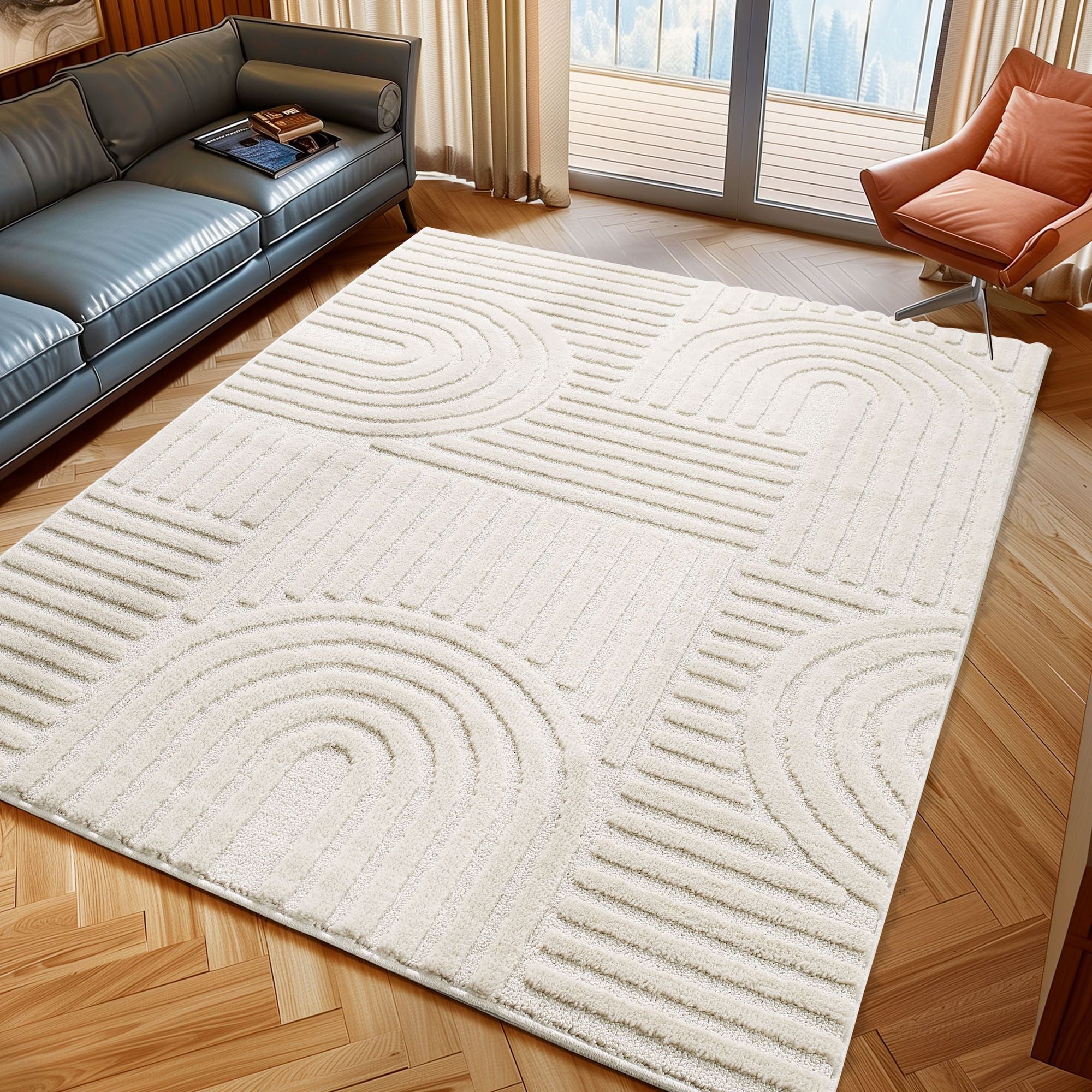 Hochflorteppiche, Skandinavischer Boho, Farbe Creme, Teppich für Wohnzimmer, Rücken aus Jute - Image 7