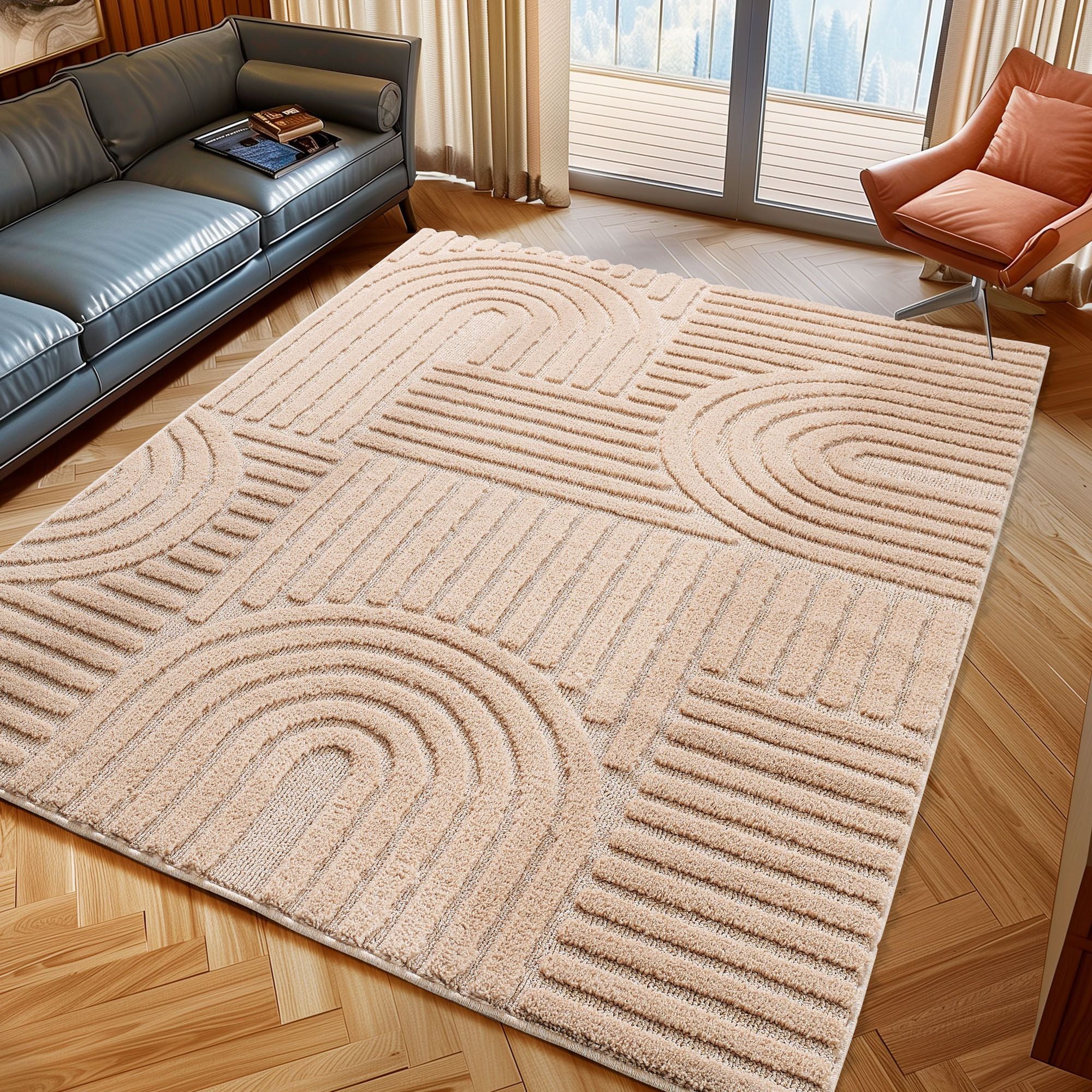 Hochflorteppiche, Skandinavischer Boho, Farbe Rosa, Teppich für Wohnzimmer, Rücken aus Jute - Image 7