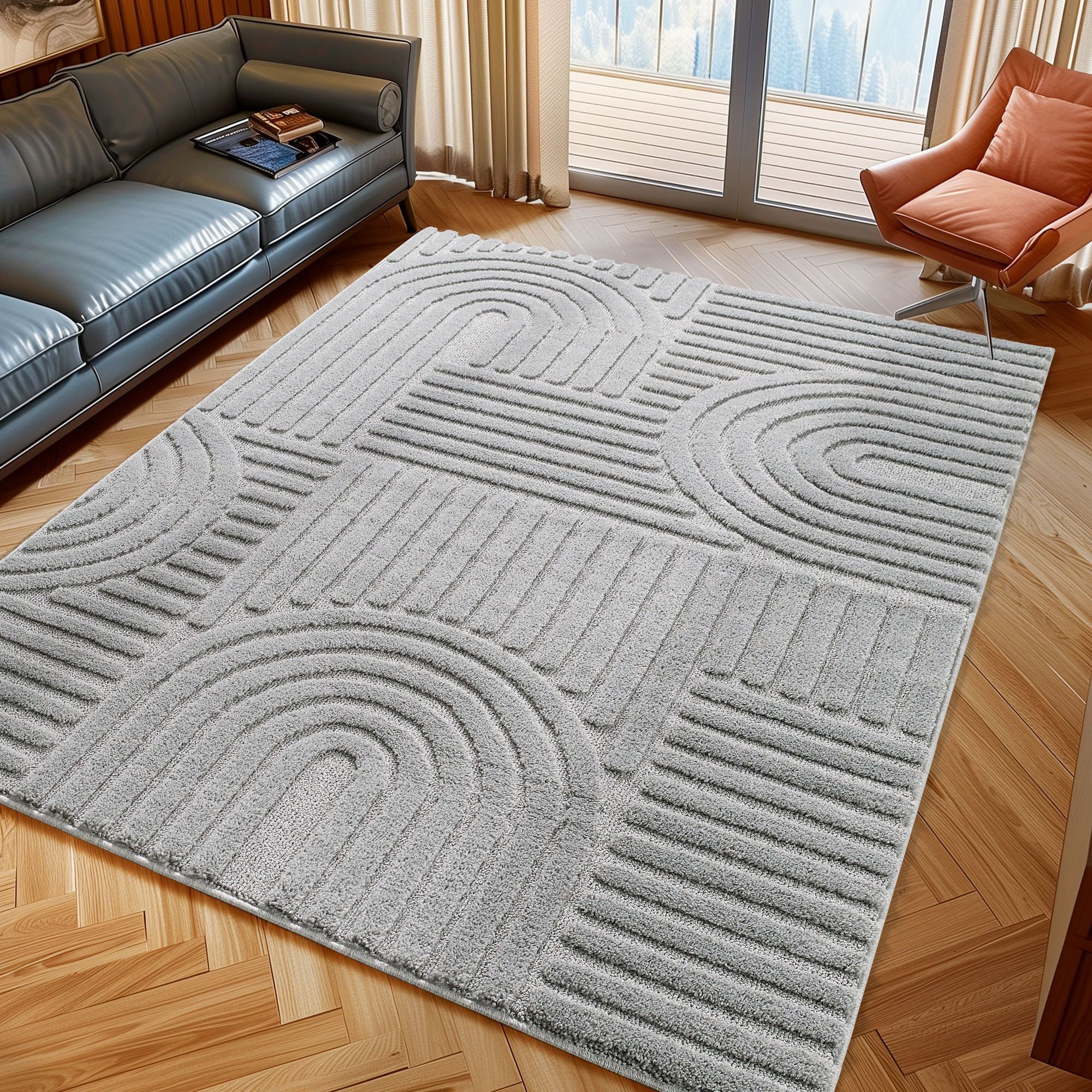 Hochflorteppiche, Skandinavischer Boho, Farbe Silber, Teppich für Wohnzimmer, Rücken aus Jute - Image 7
