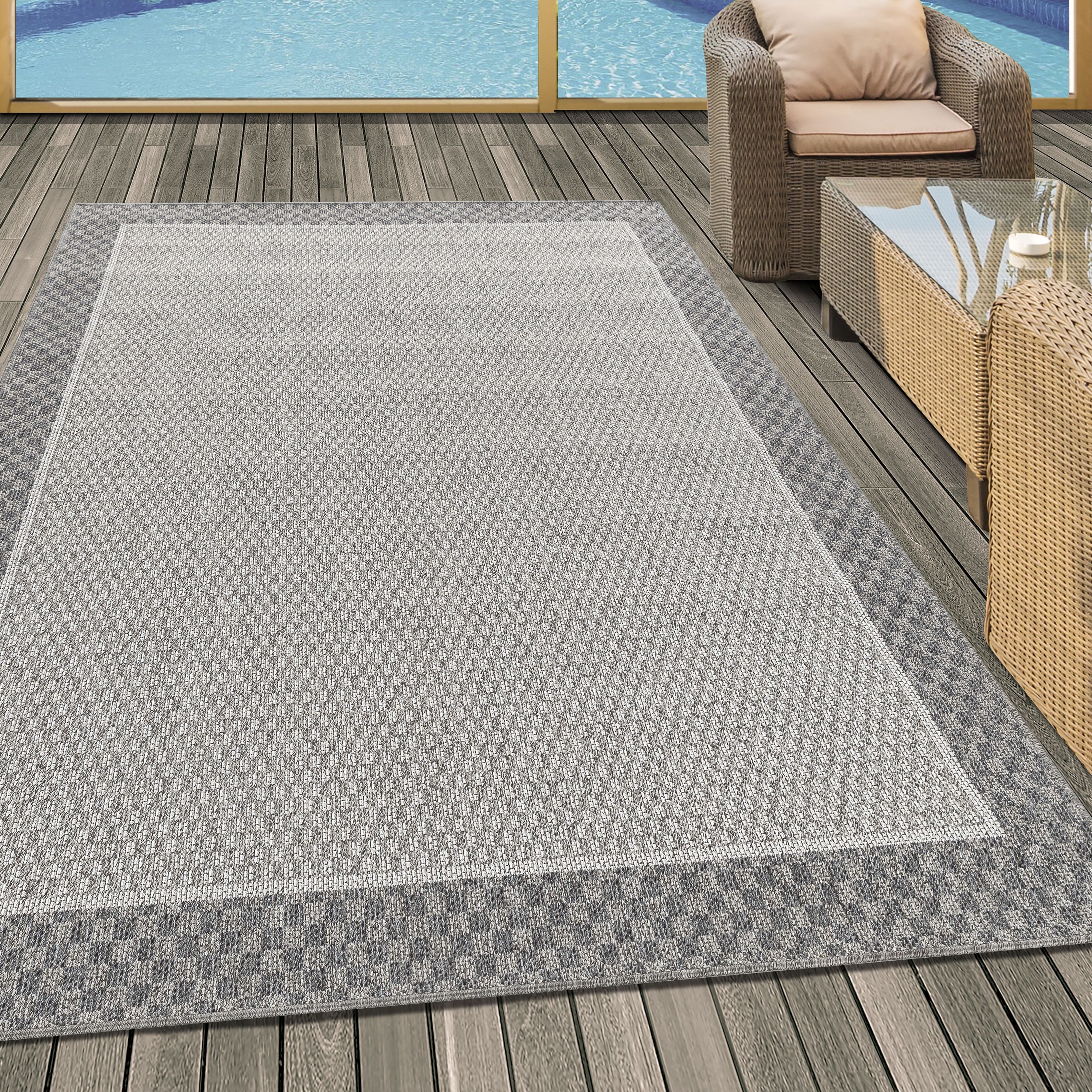 Aruba Outdoorteppich Creme | Bordüre Design - Image 3