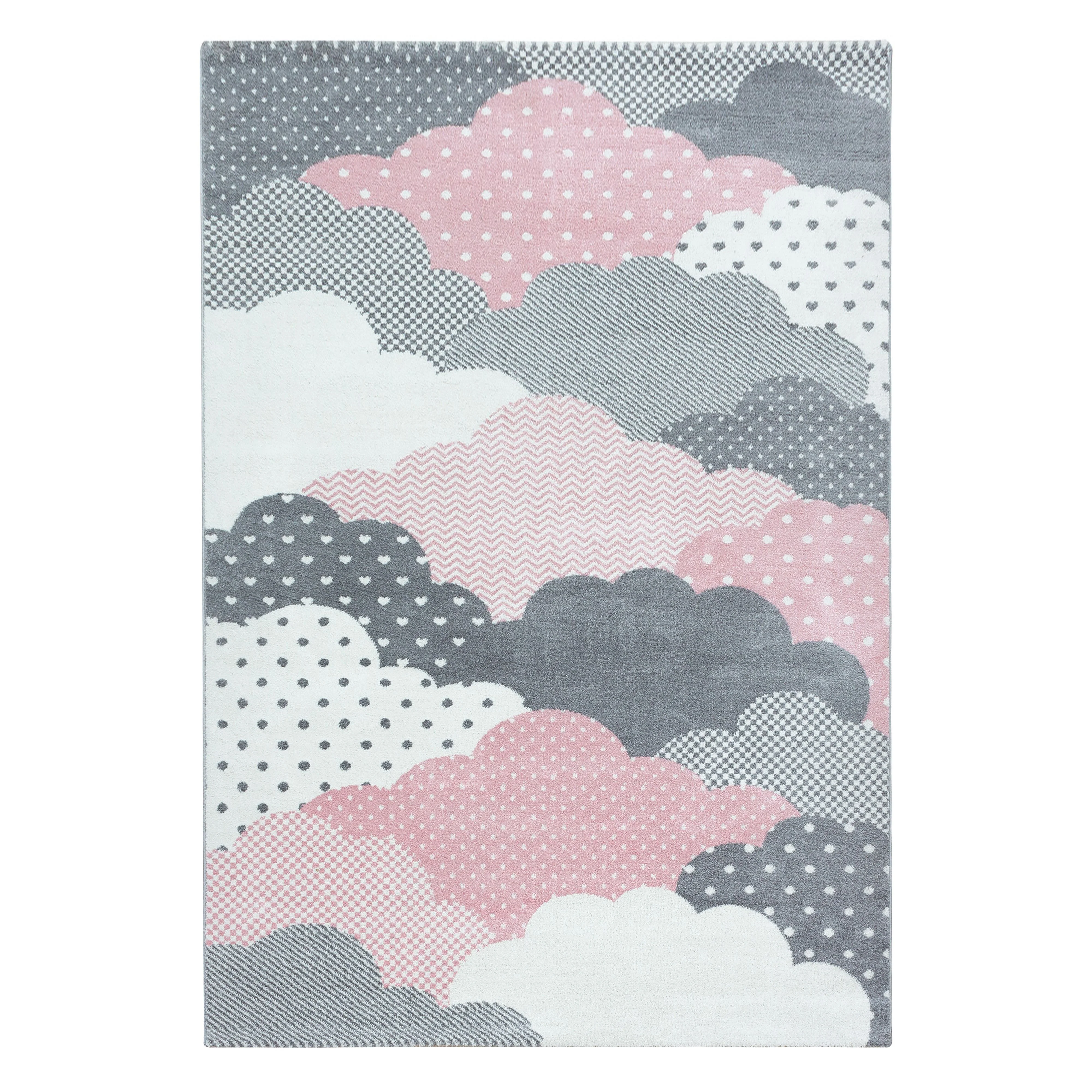 Kinderteppiche, Wolken Design, Farbe Pink, Teppich für Kinderzimmer, Rücken aus Jute - Image 2