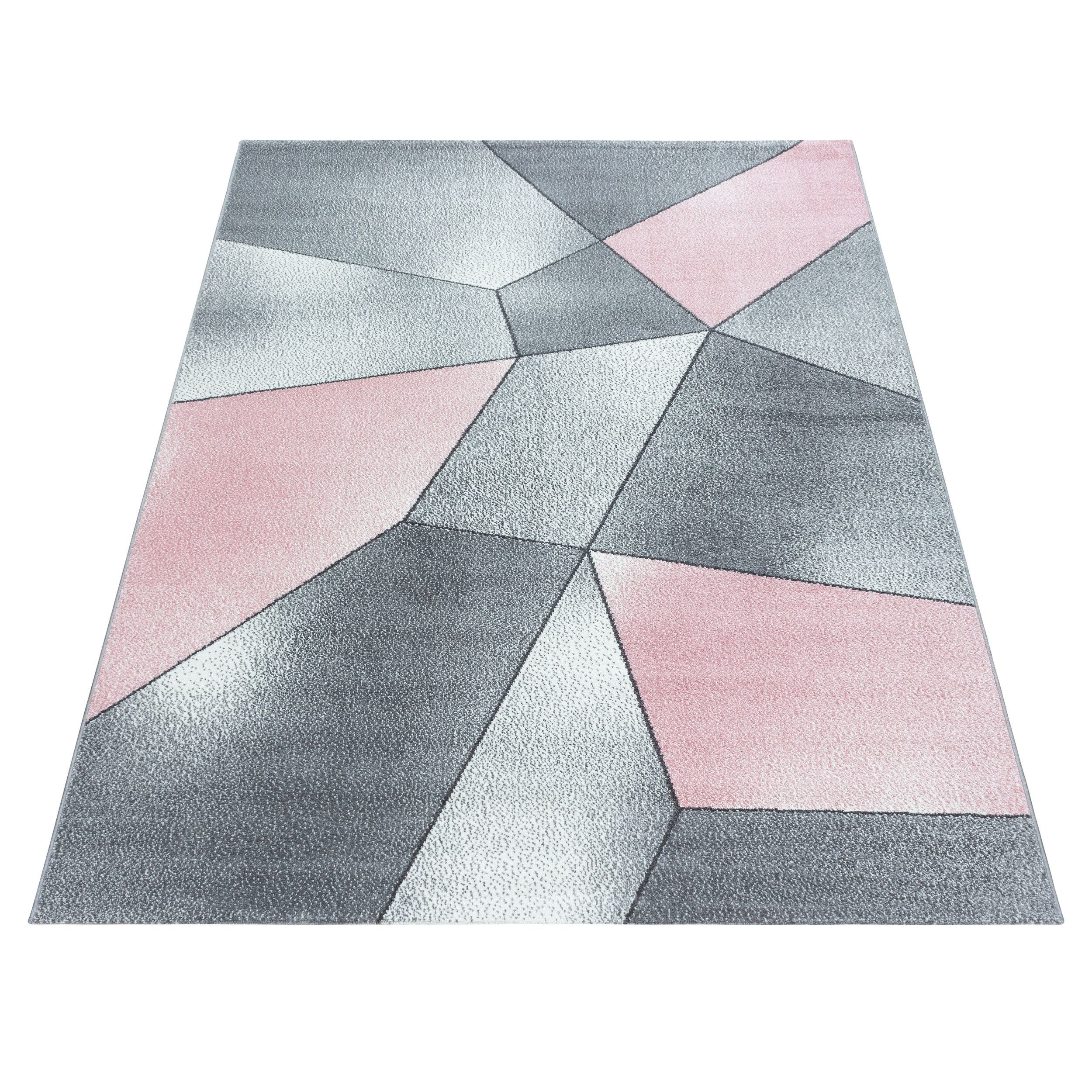 Beta Geometrischer Kurzflorteppich in Pink und Grau - Image 3