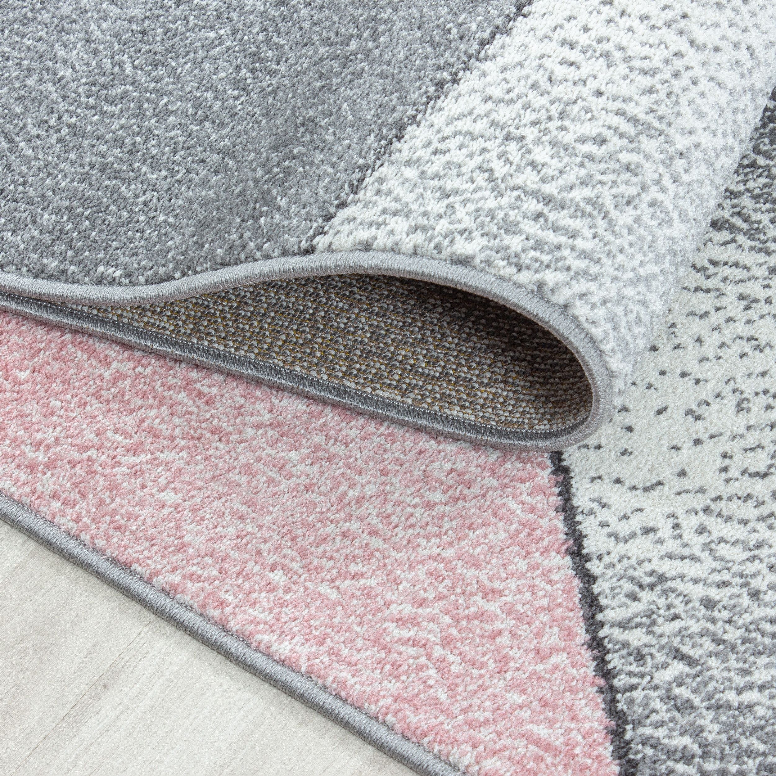 Beta Geometrischer Kurzflorteppich in Pink und Grau - Image 5
