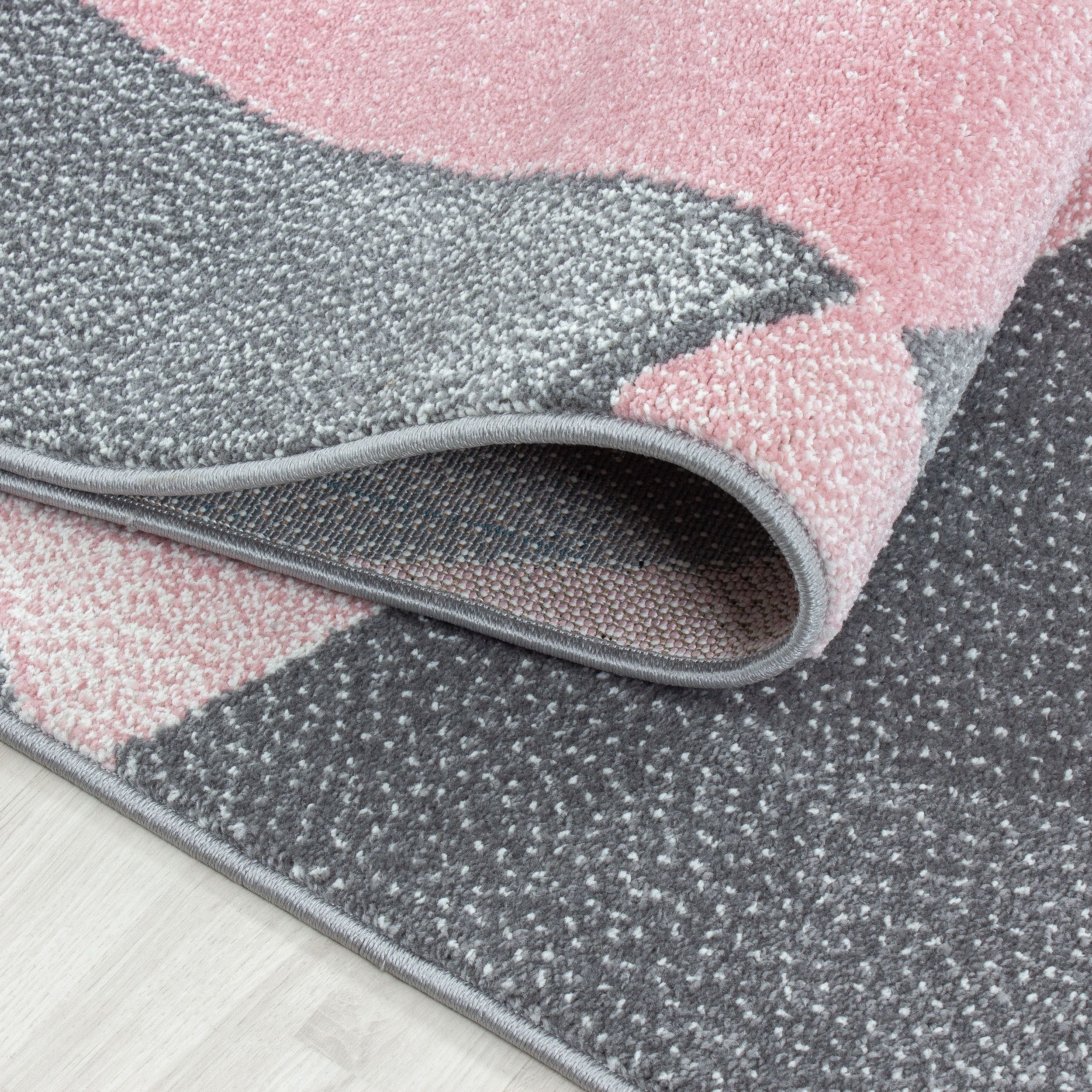 Beta Kurzflorteppich in Pink mit asymmetrischer Geometrie - Image 5