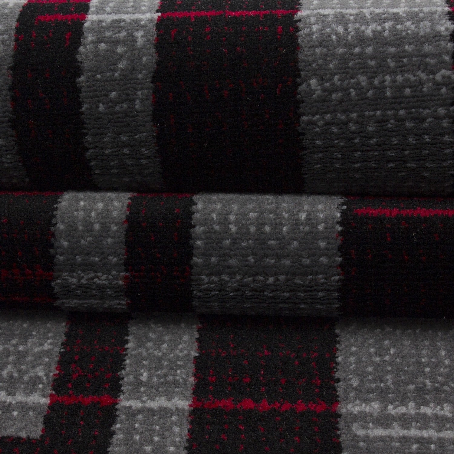 Designer Wohnzimmer Jugendzimmer Teppich mit Blockmuster kariert Schwarz-Rot - Image 3