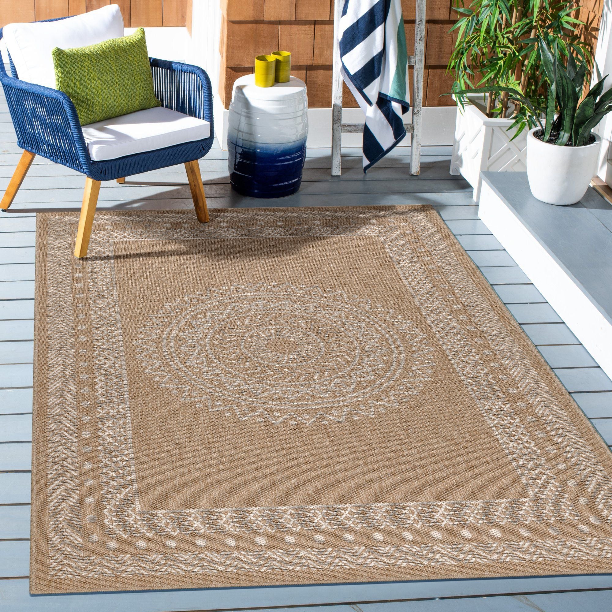 Natürlicher Vintage Outdoorteppich in Beige