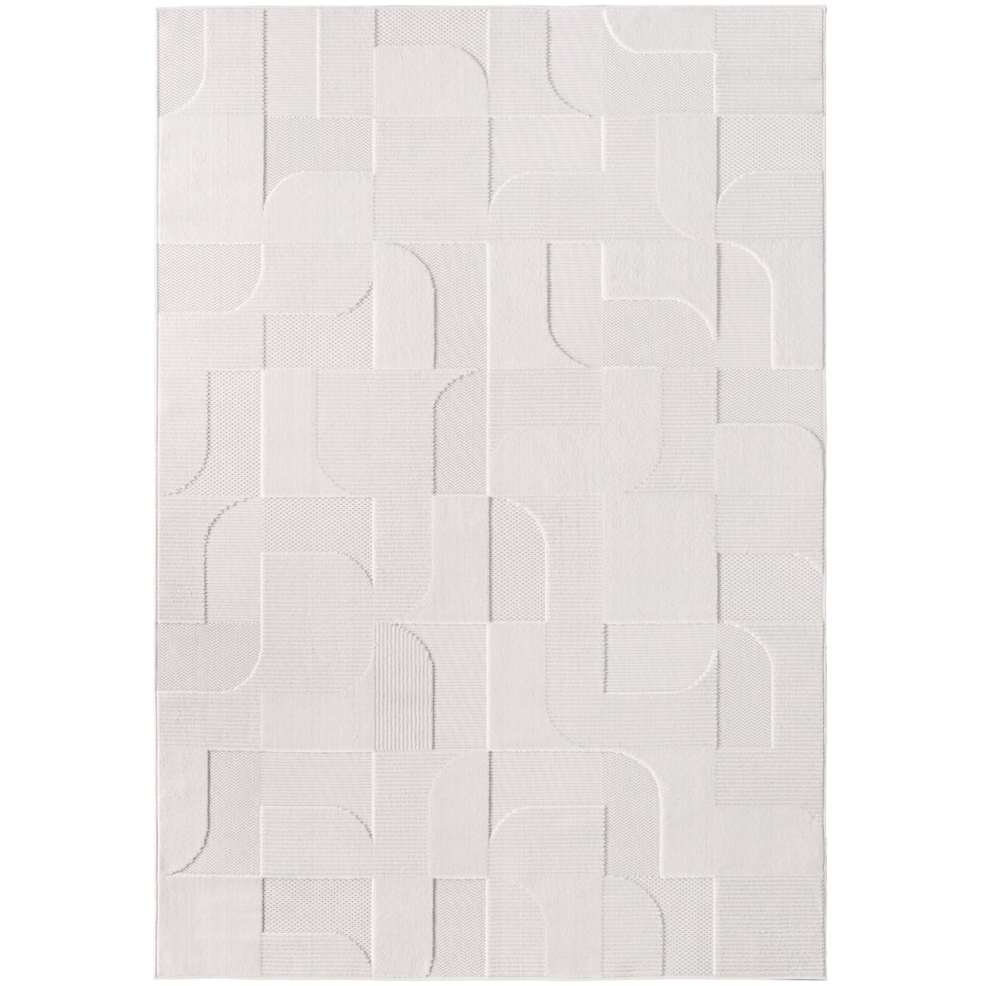 3D Kurzflor Teppich: Geometrisches Blockmuster in Creme - Image 2