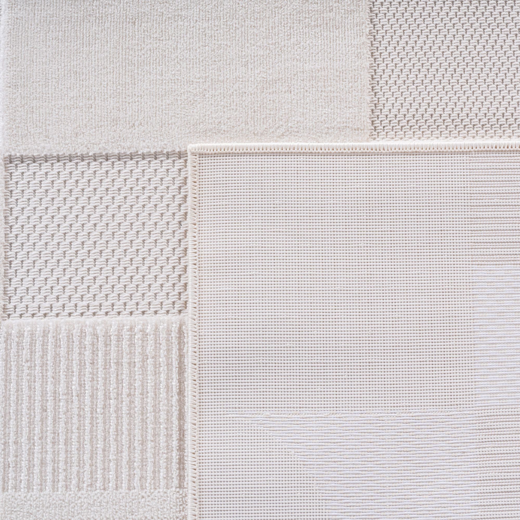 3D Kurzflor Teppich: Geometrisches Blockmuster in Creme - Image 5