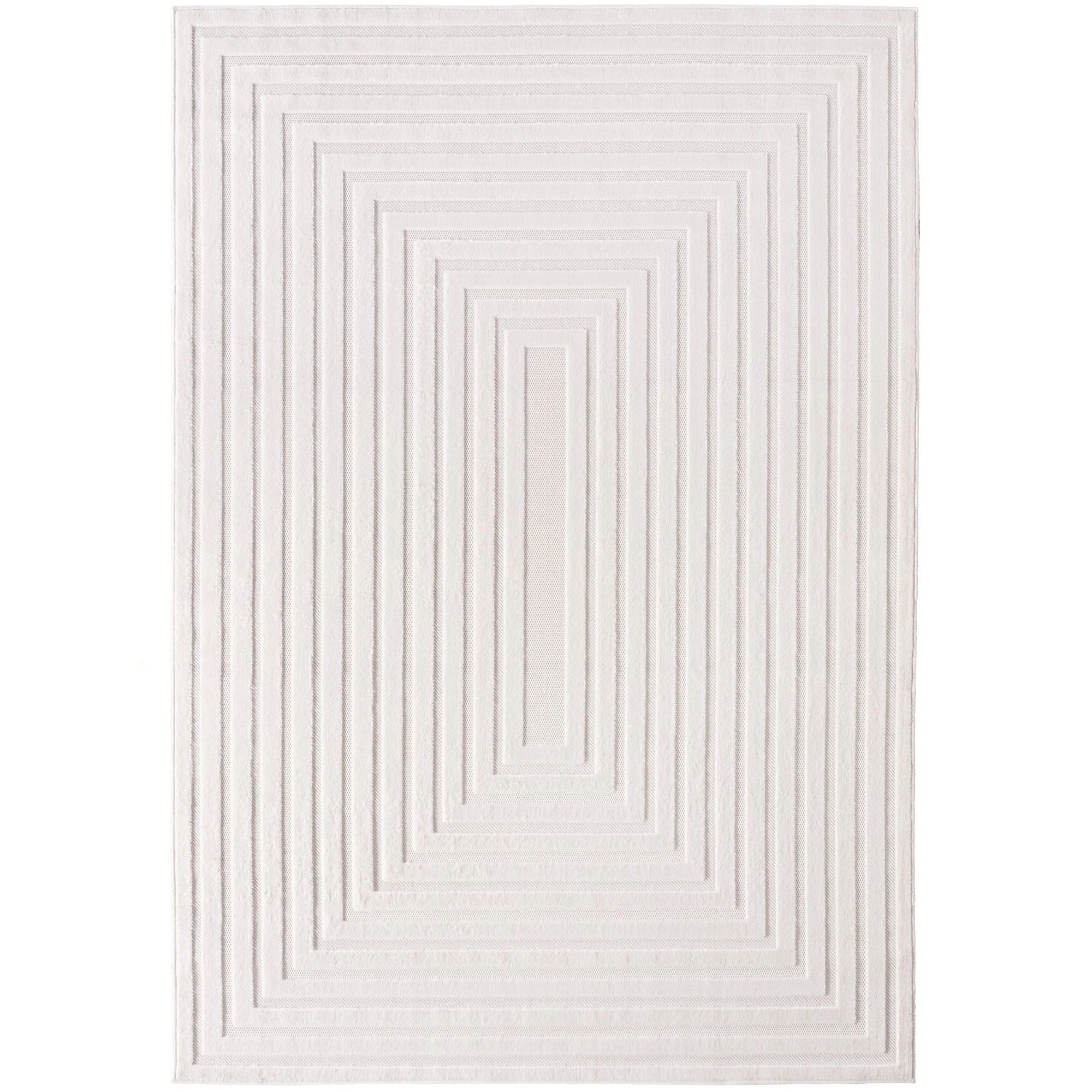 Moderner Kurzflor Teppich in Creme: 3D Linien Design - Image 2