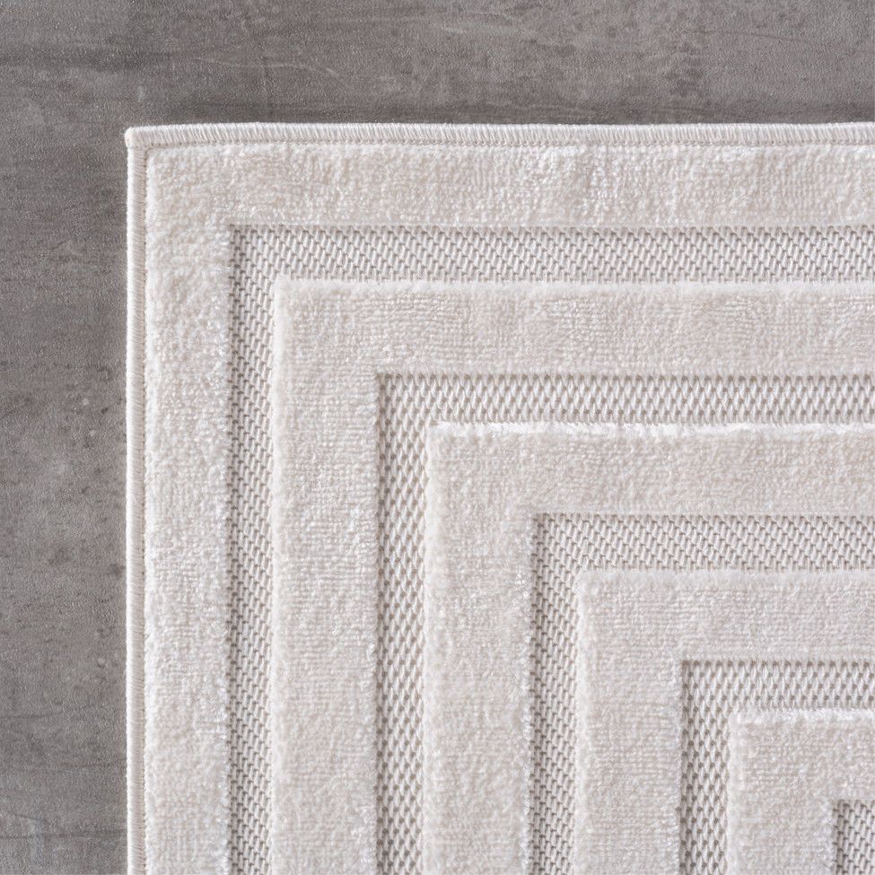 Moderner Kurzflor Teppich in Creme: 3D Linien Design - Image 4