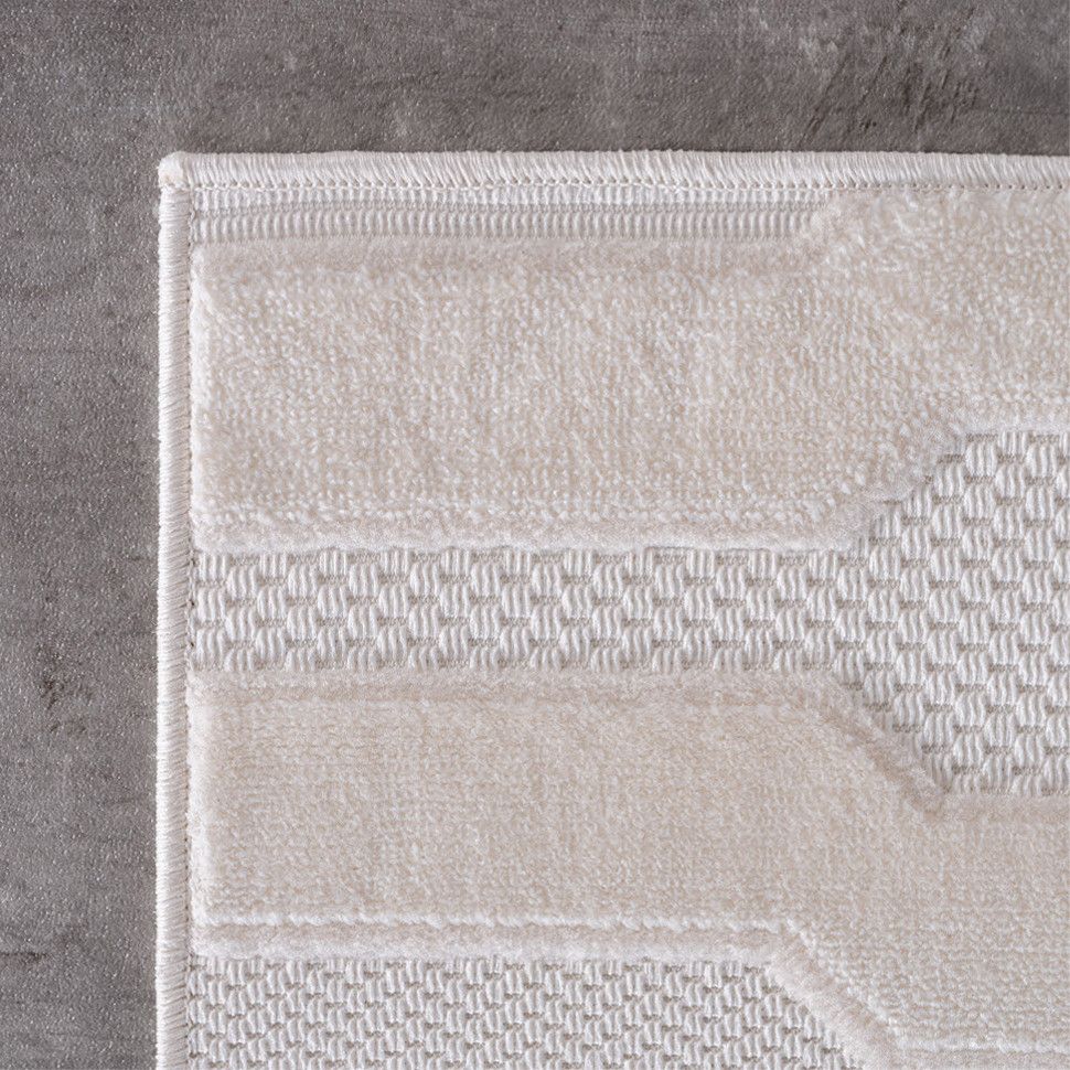 Moderner Kurzflor Teppich in Creme: 3D Design - Image 4