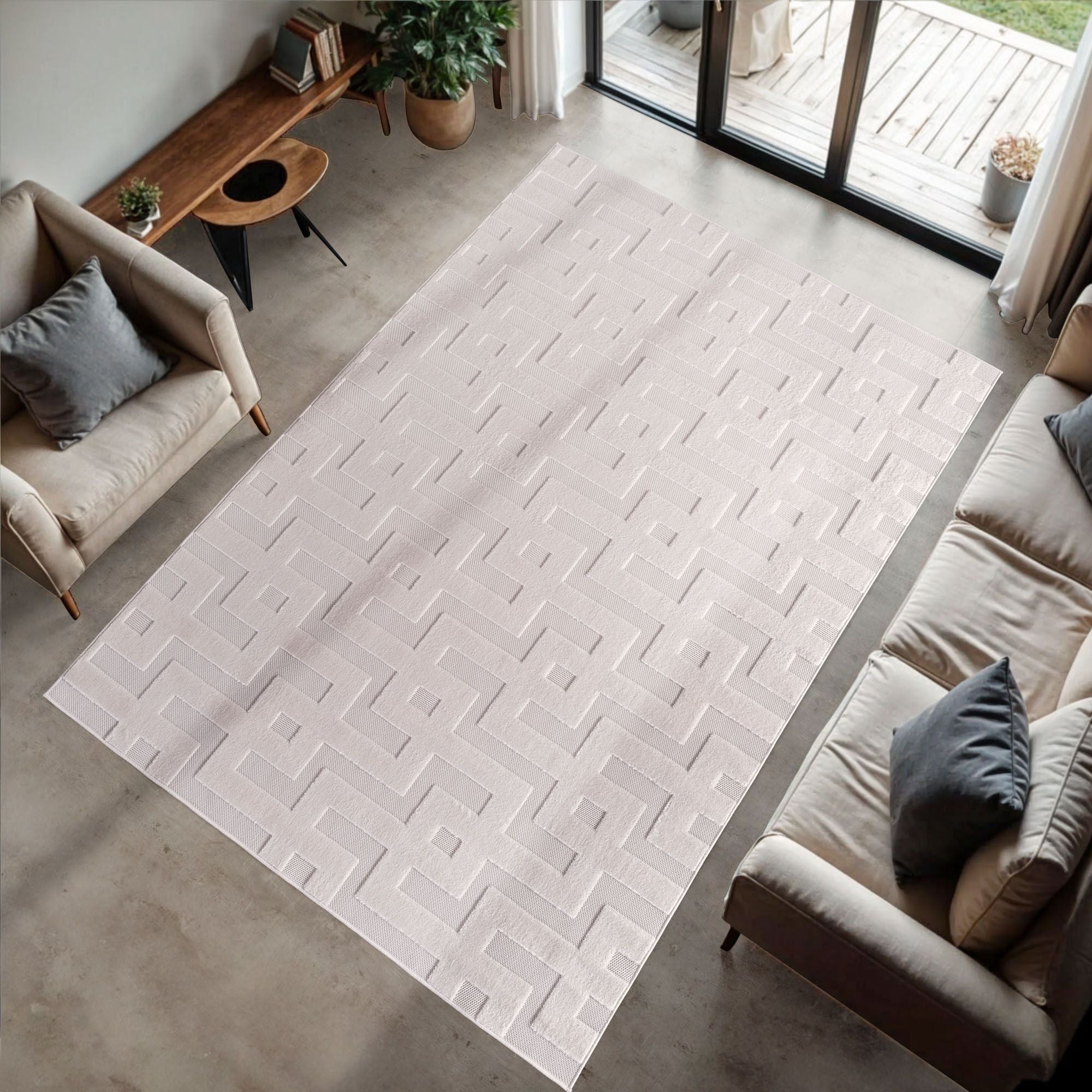 Kurzflor Teppich in Creme mit sanfter 3D-Struktur - Doha