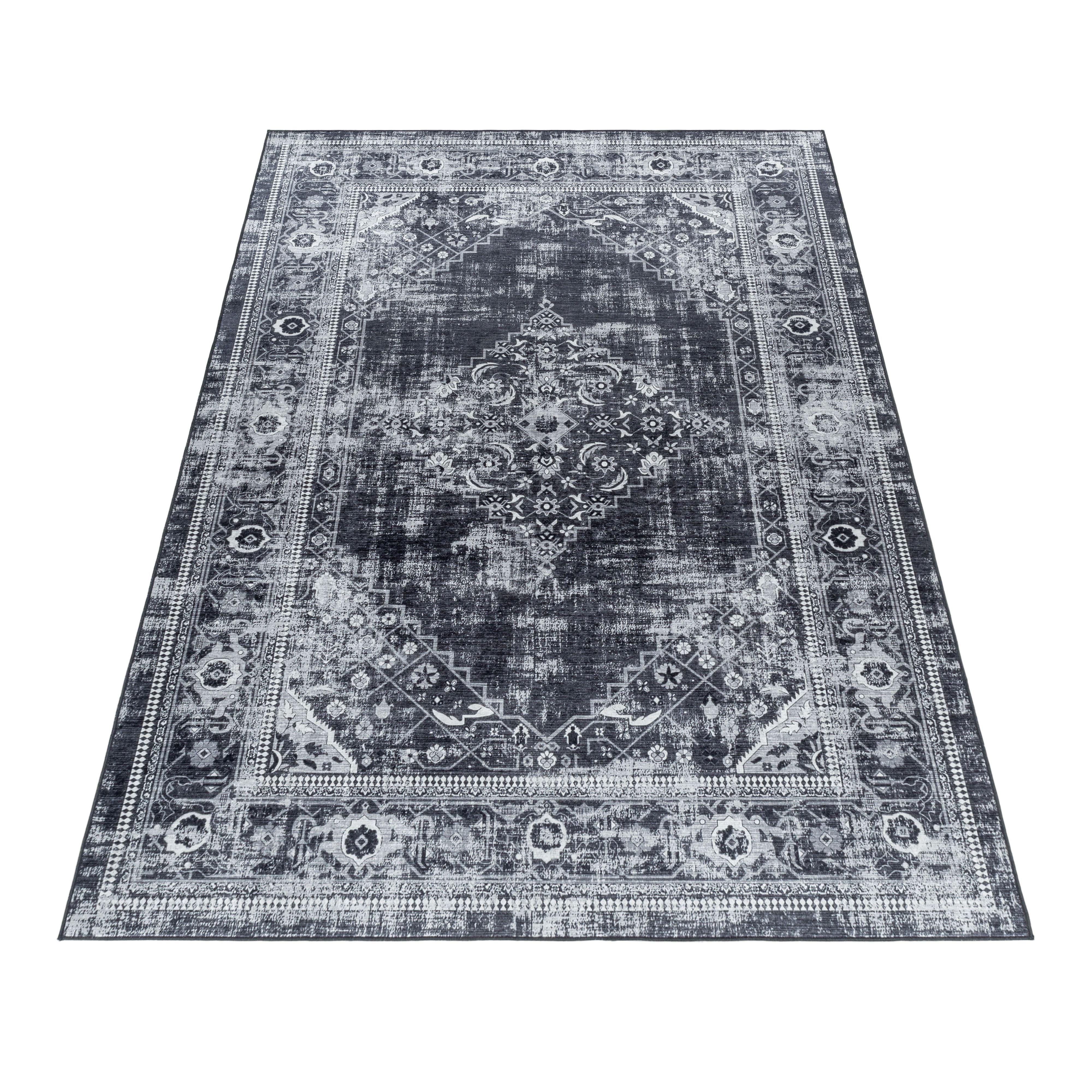 Waschbarer Teppich, Orientalisch Design, Farbe Schwarz, Teppich für Wohnzimmer, Rücken aus Canvas - Image 3