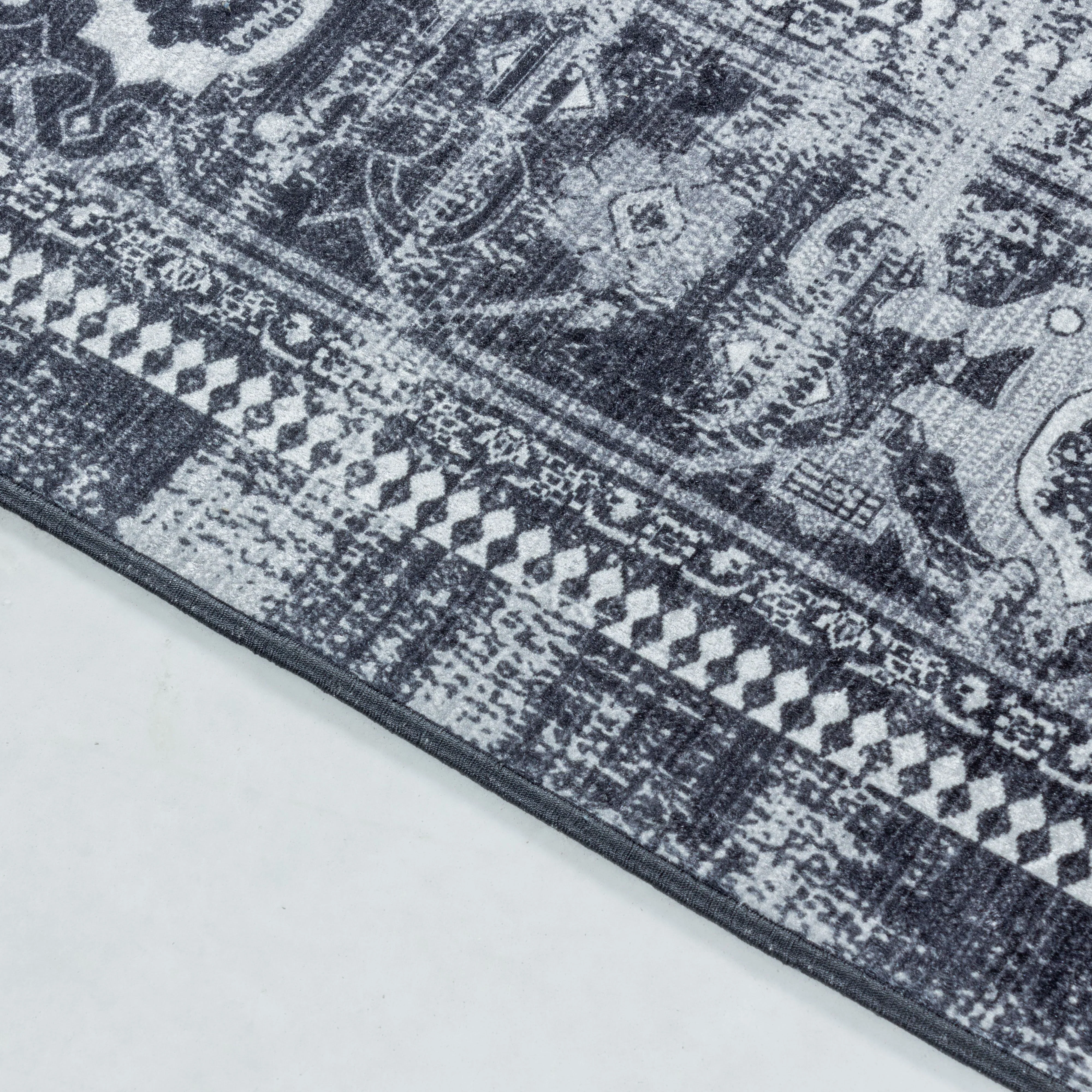 Waschbarer Teppich, Orientalisch Design, Farbe Schwarz, Teppich für Wohnzimmer, Rücken aus Canvas - Image 4