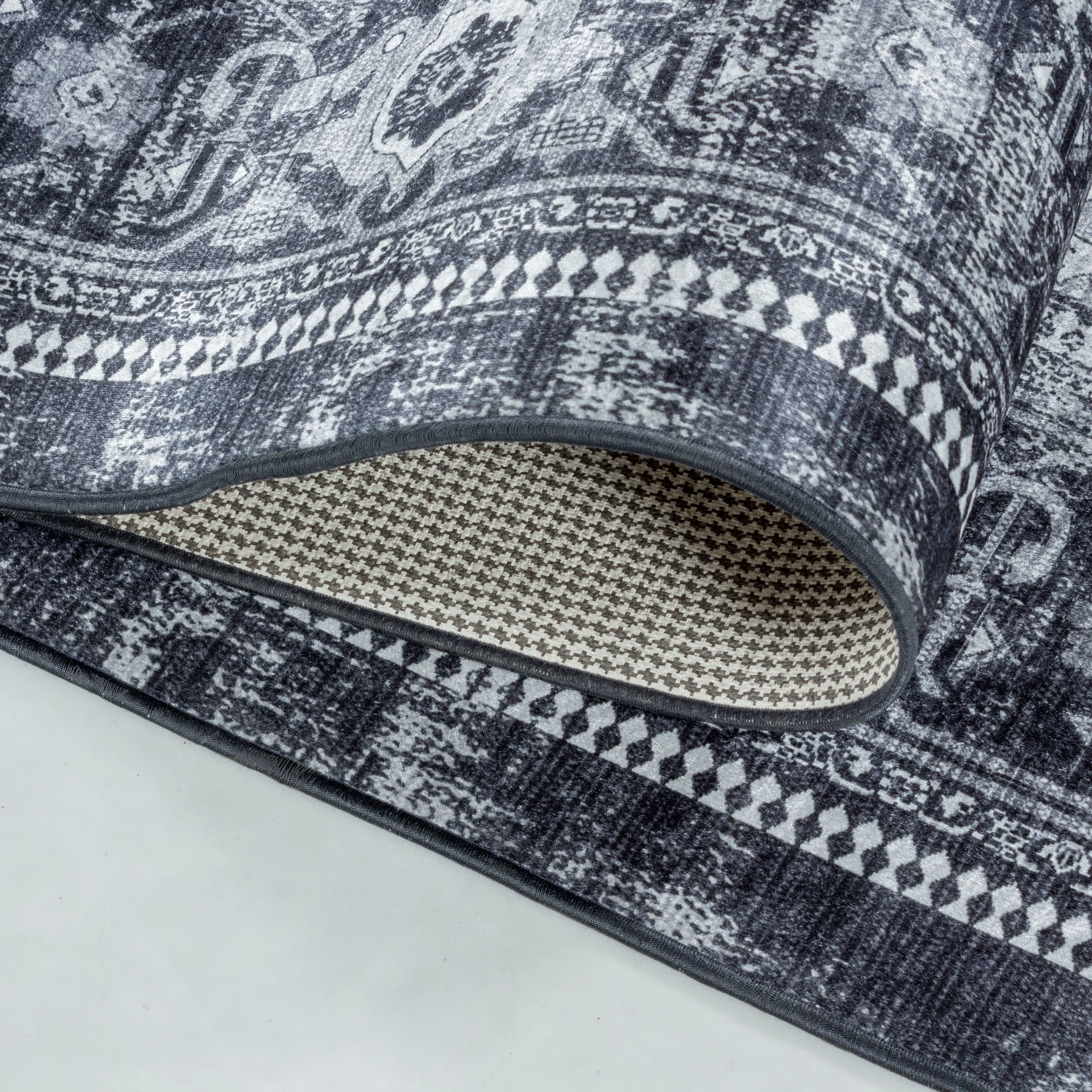 Waschbarer Teppich, Orientalisch Design, Farbe Schwarz, Teppich für Wohnzimmer, Rücken aus Canvas - Image 5