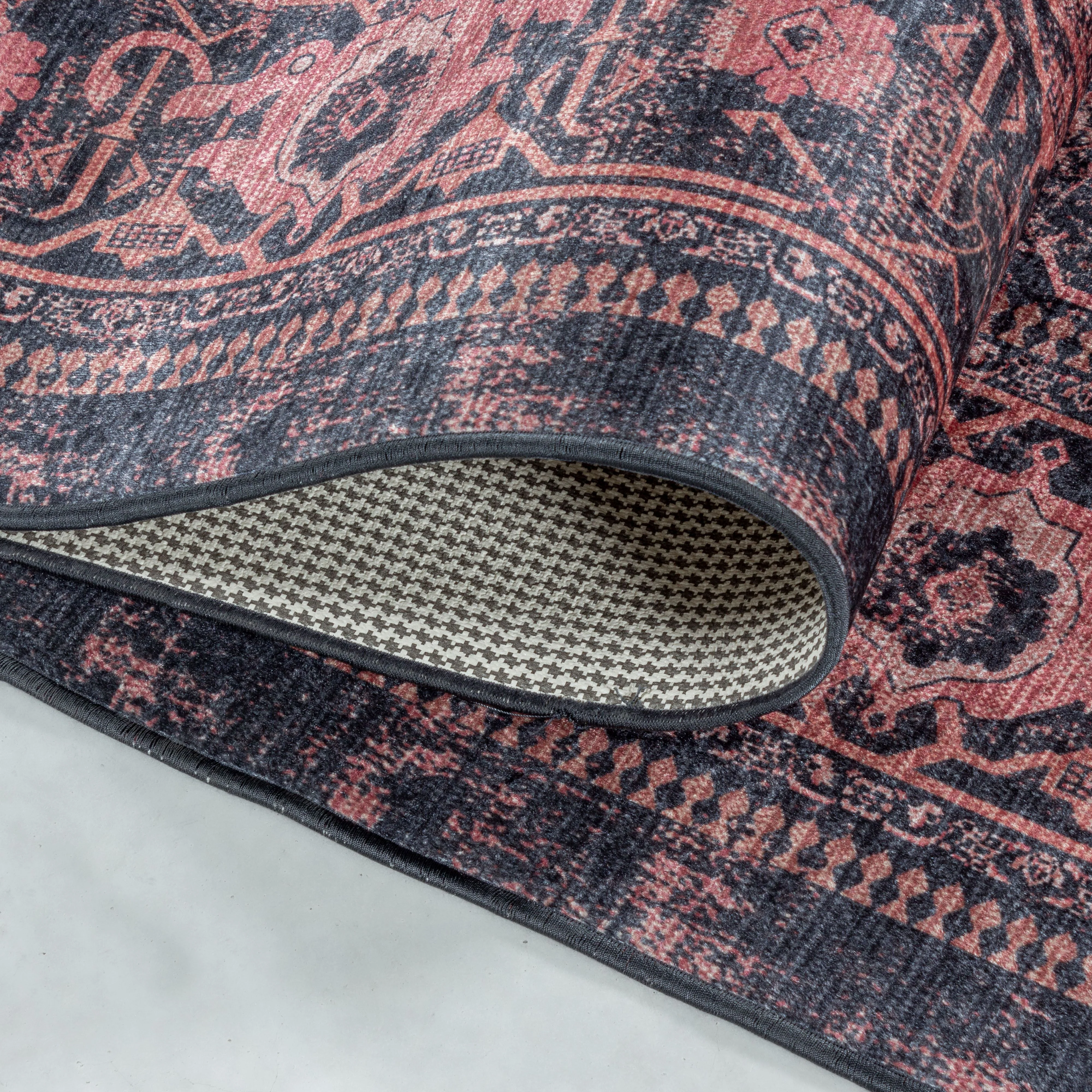 Waschbarer Teppich, Orientalisch Design, Farbe Rot, Teppich für Wohnzimmer, Rücken aus Canvas - Image 5