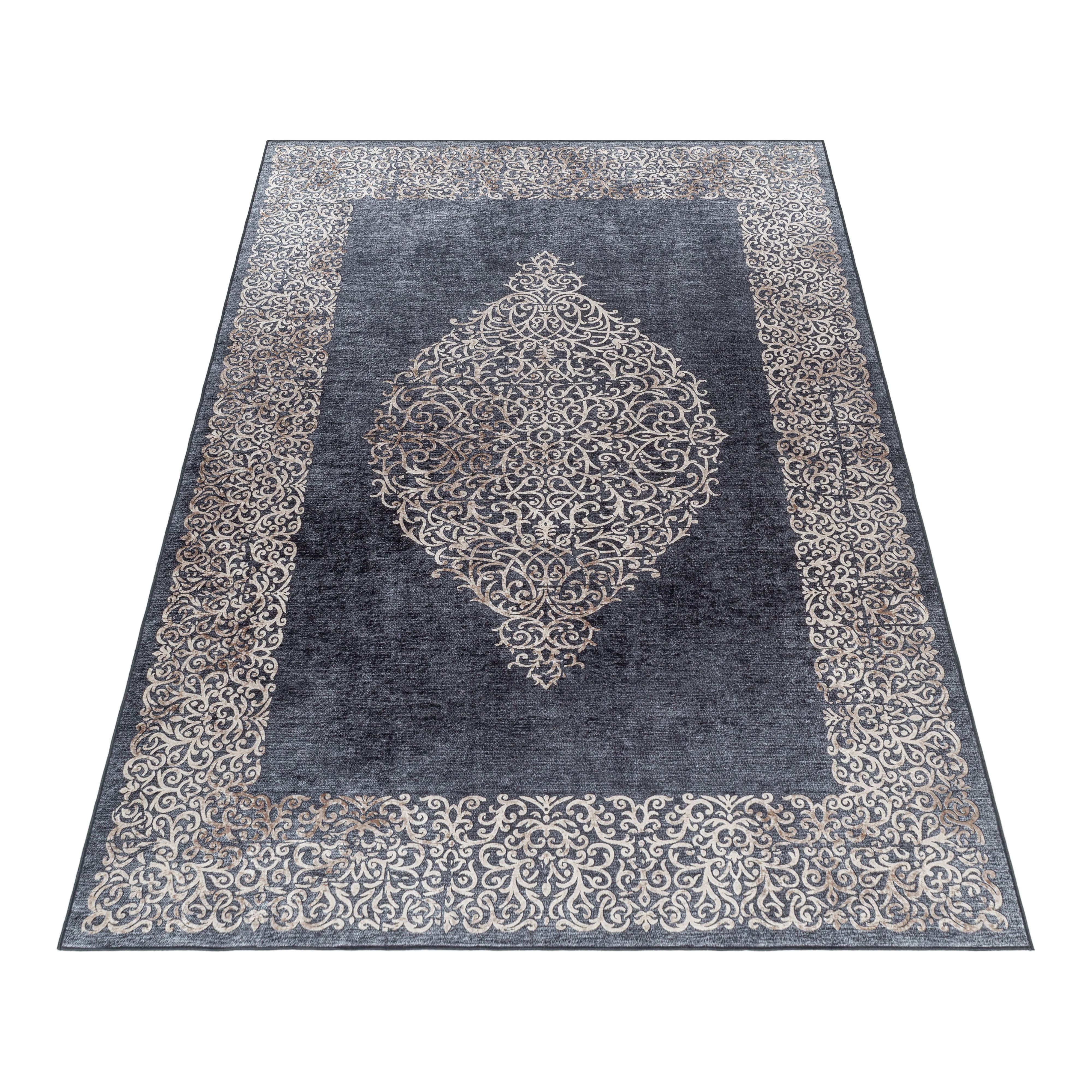 Waschbarer Teppich, Barock Design, Farbe Schwarz, Teppich für Wohnzimmer, Rücken aus Canvas - Image 3