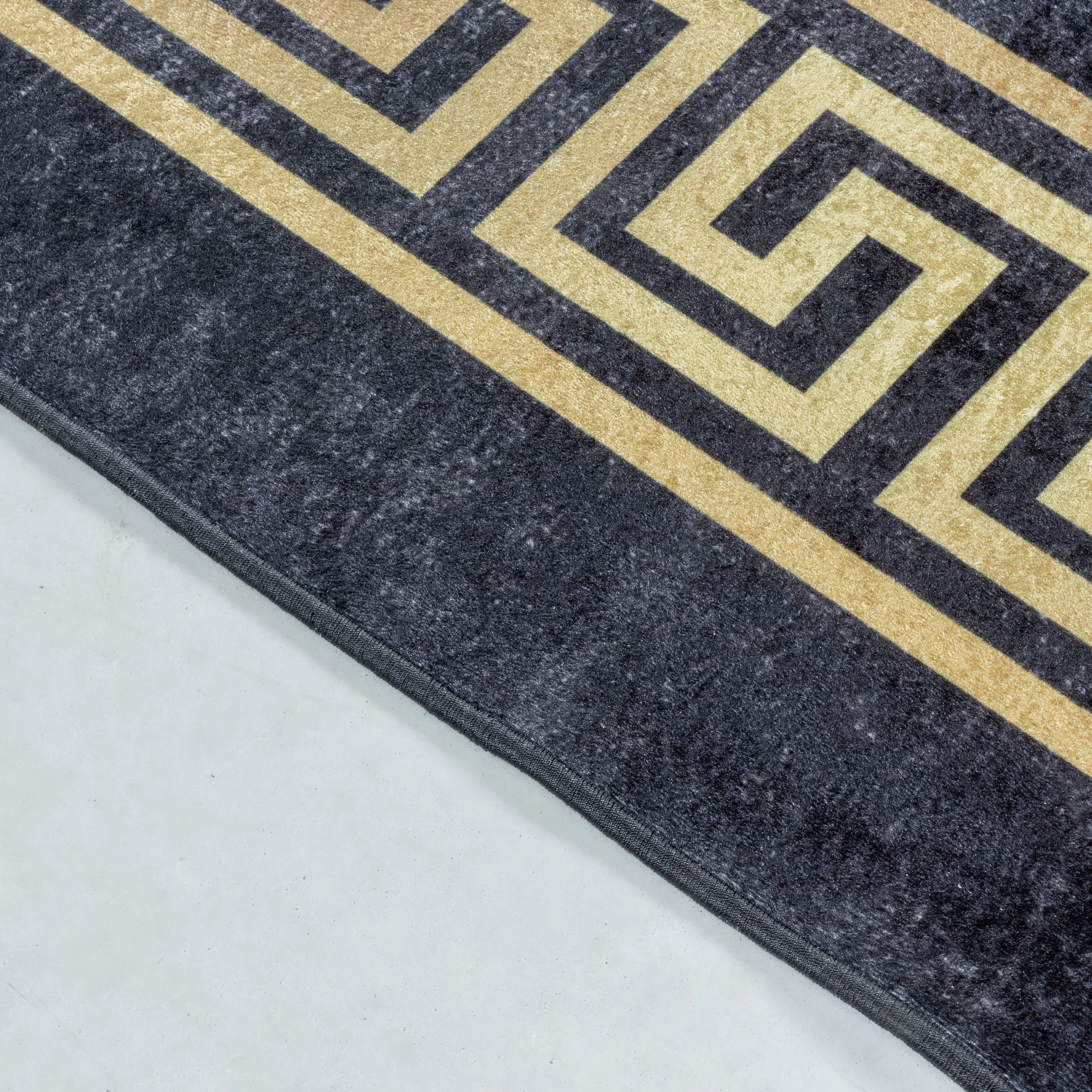 Waschbarer Teppich, Mäander-Design, Farbe Schwarz, Teppich für Wohnzimmer, Rücken aus Canvas - Image 4