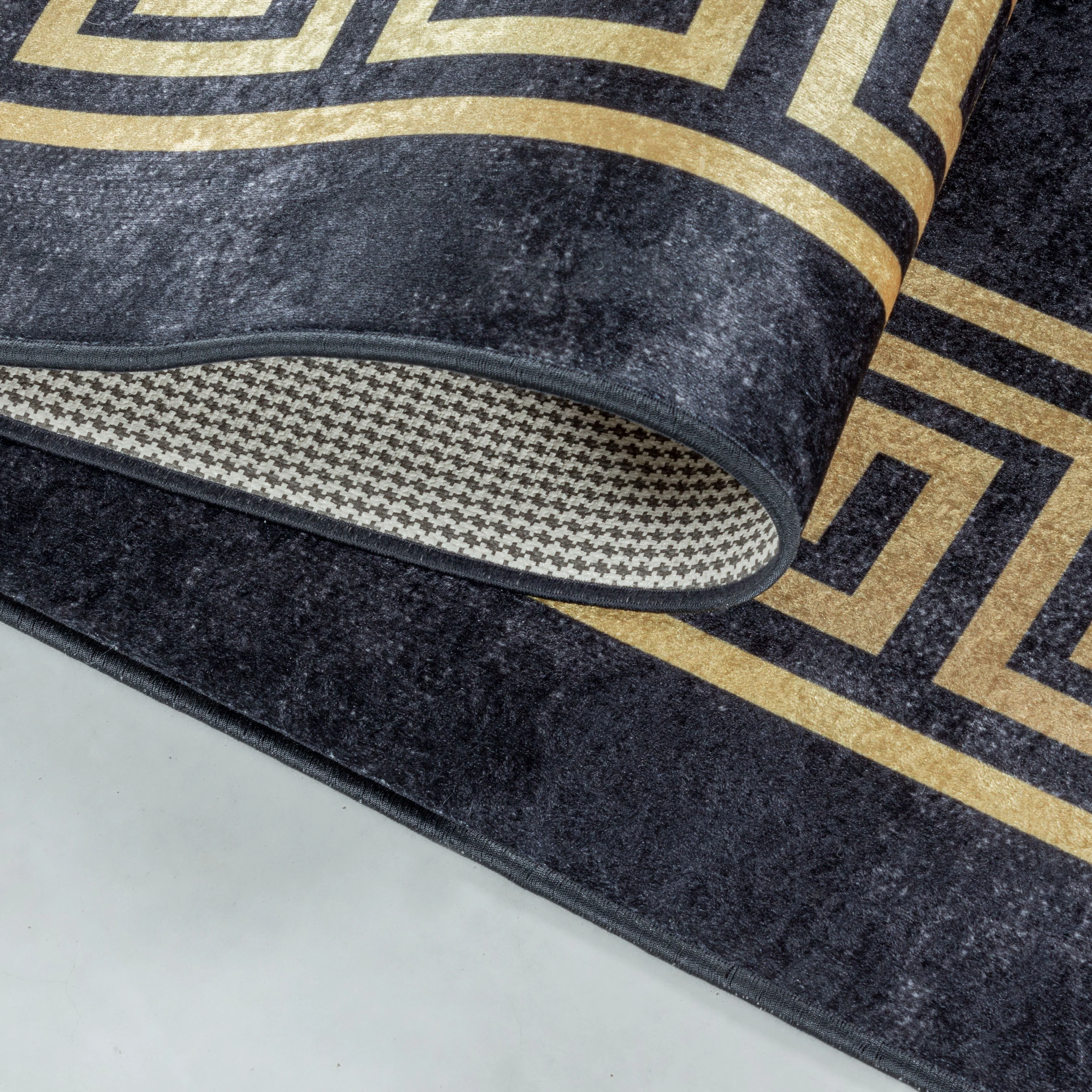 Waschbarer Teppich, Mäander-Design, Farbe Schwarz, Teppich für Wohnzimmer, Rücken aus Canvas - Image 5