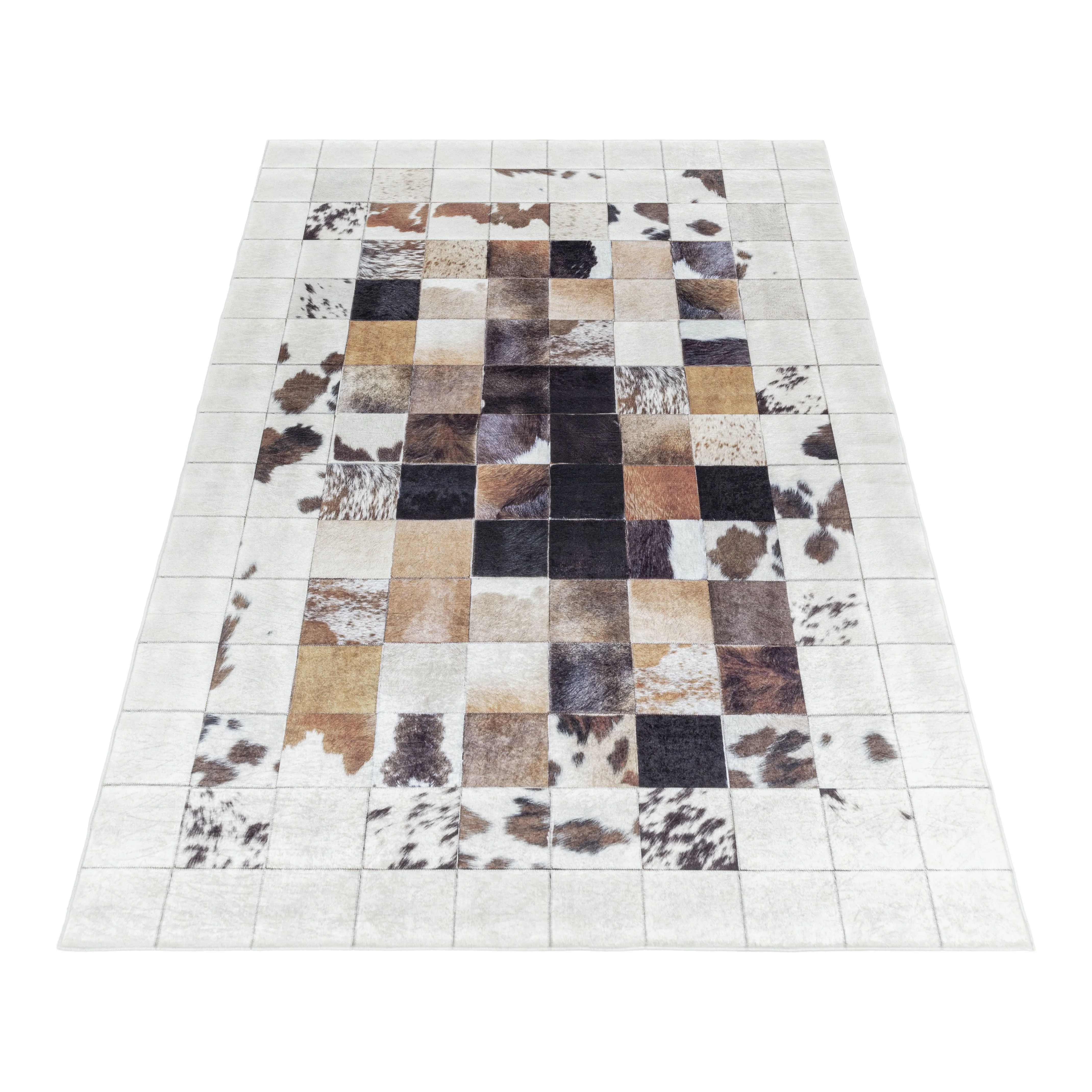Waschbarer Teppich, Patchwork Design, Farbe Weiß, Teppich für Wohnzimmer, Rücken aus Canvas - Image 3