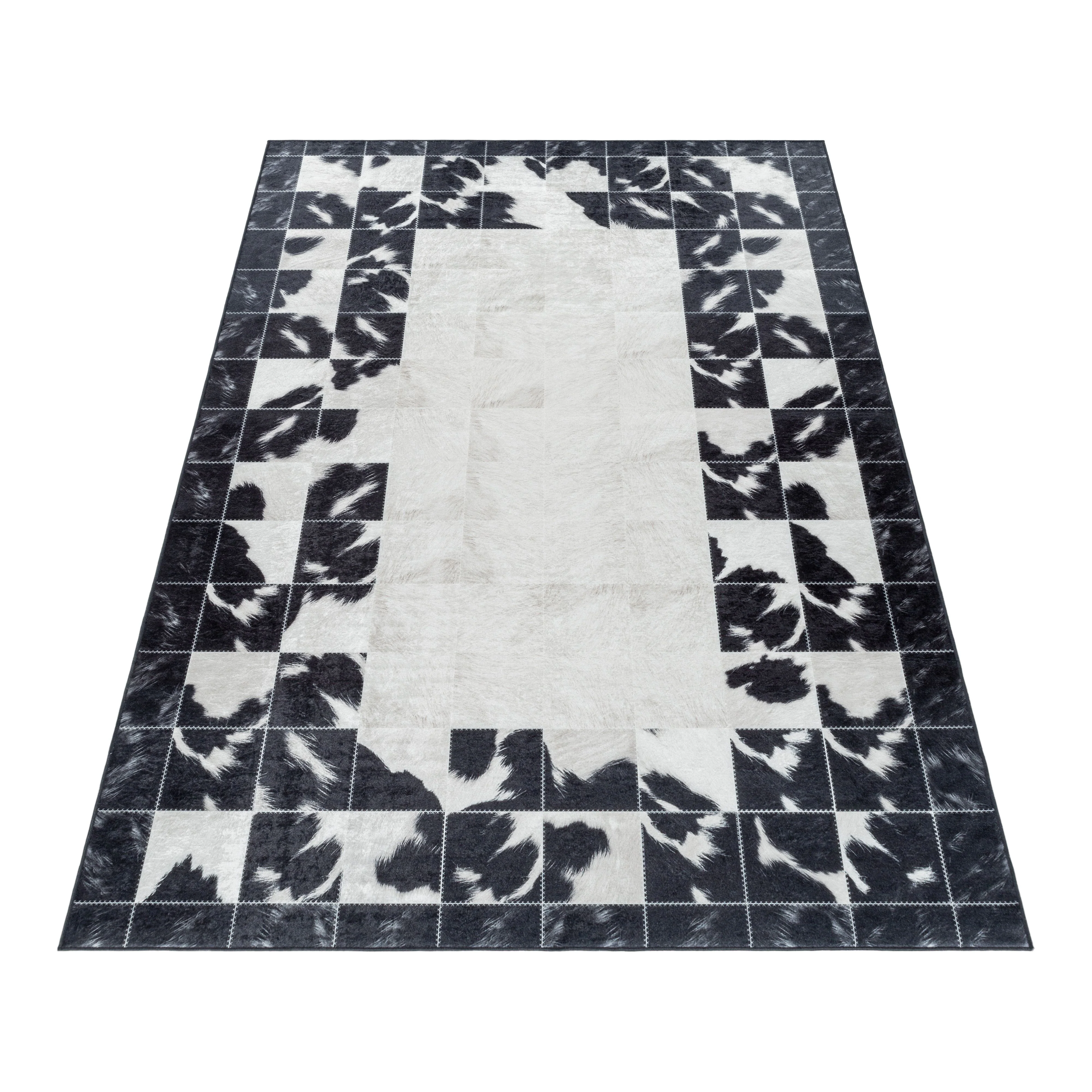 Waschbarer Teppich, Patchwork Design, Farbe Schwarz, Teppich für Wohnzimmer, Rücken aus Canvas - Image 3