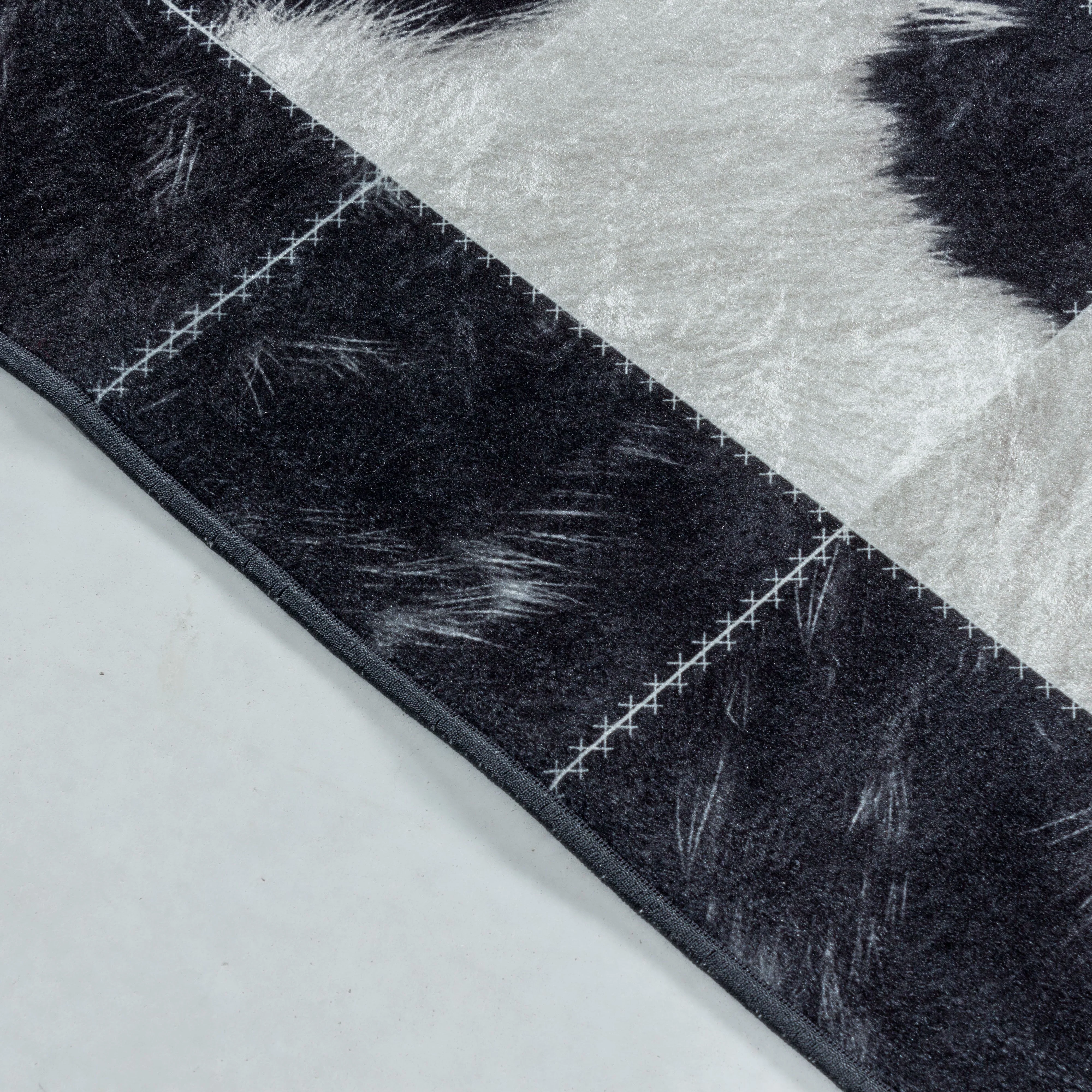 Waschbarer Teppich, Patchwork Design, Farbe Schwarz, Teppich für Wohnzimmer, Rücken aus Canvas - Image 4