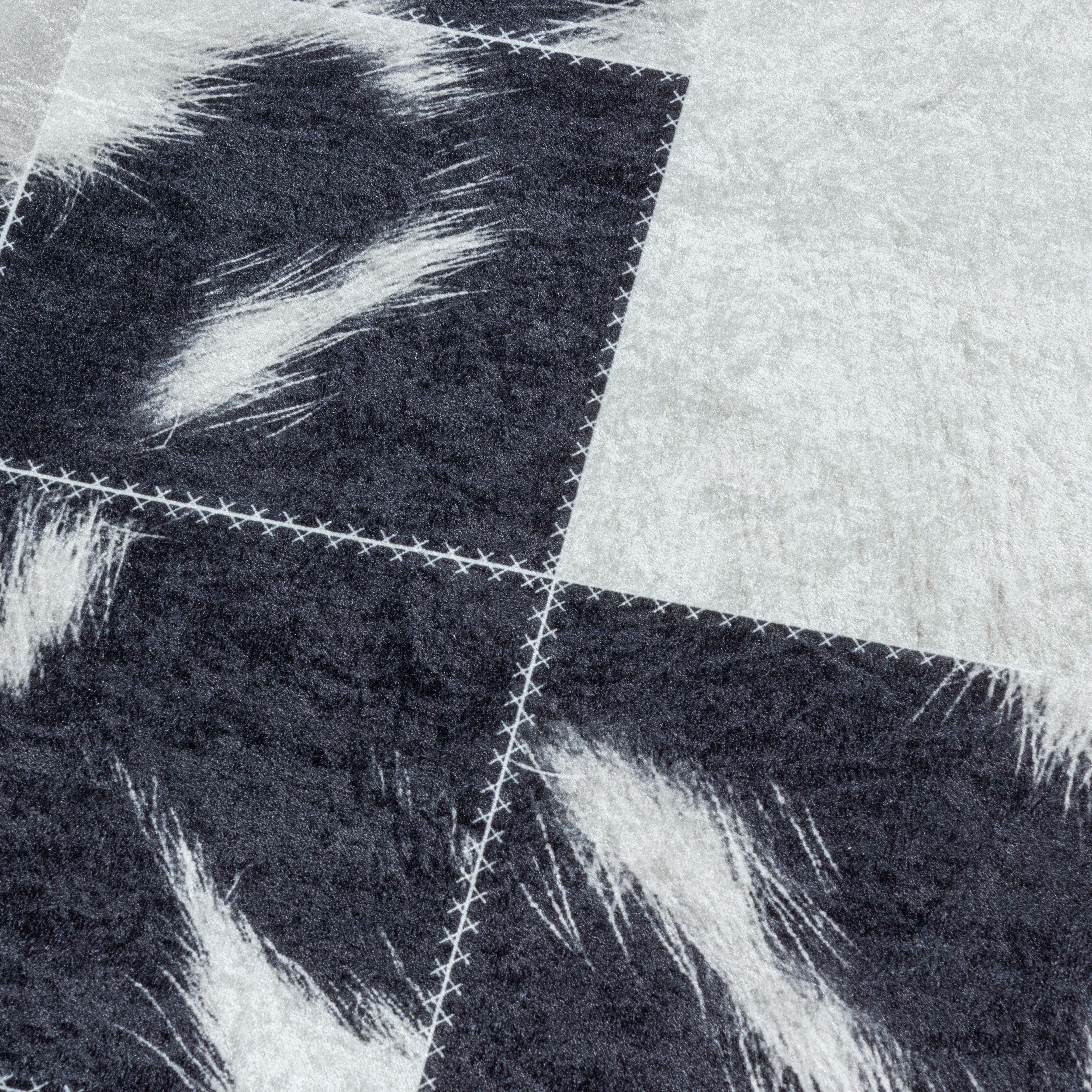 Waschbarer Teppich, Patchwork Design, Farbe Schwarz, Teppich für Wohnzimmer, Rücken aus Canvas - Image 6