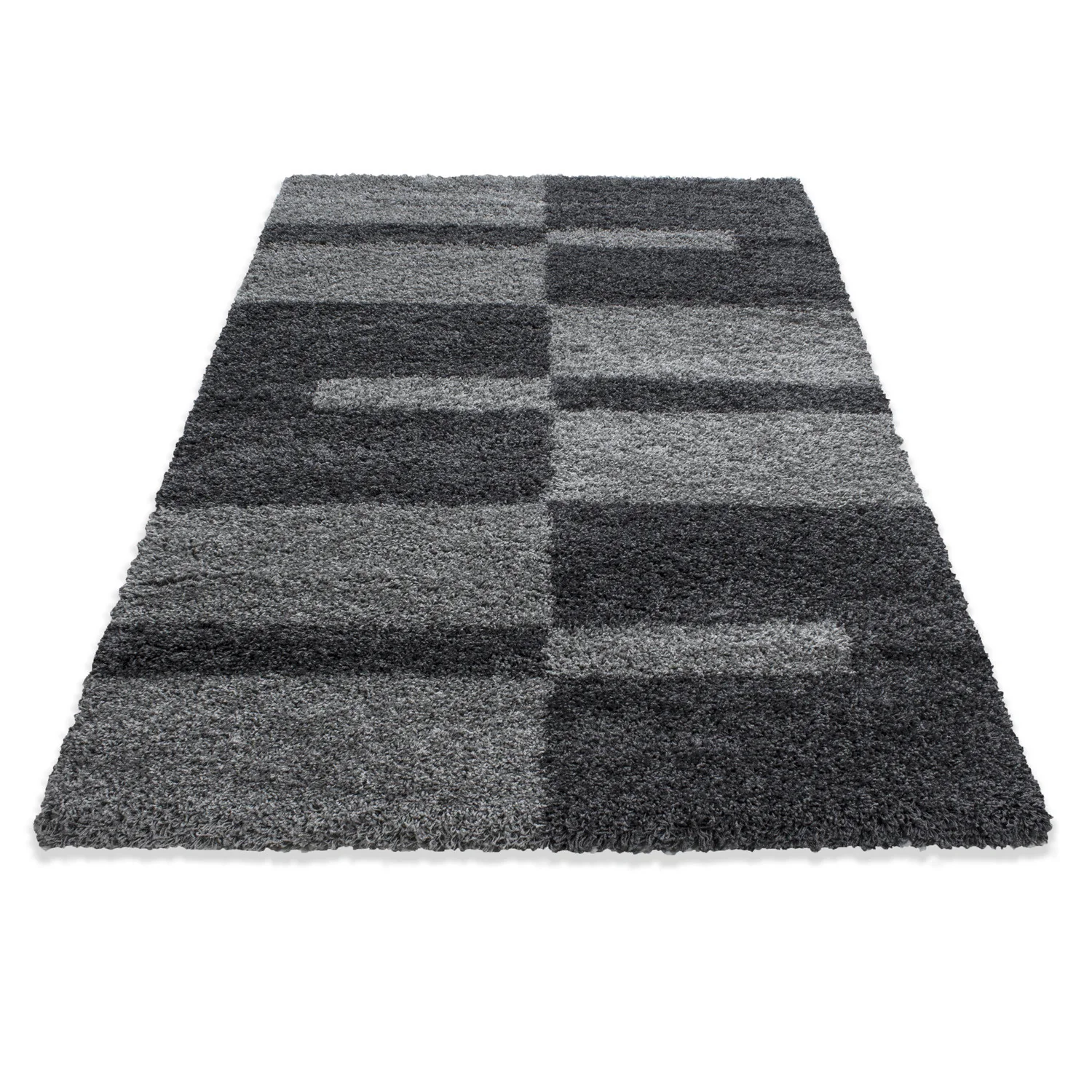 Hochflorteppiche, Kariert Design, Farbe Grau, Teppich für Wohnzimmer, Rücken aus Jute - Image 3