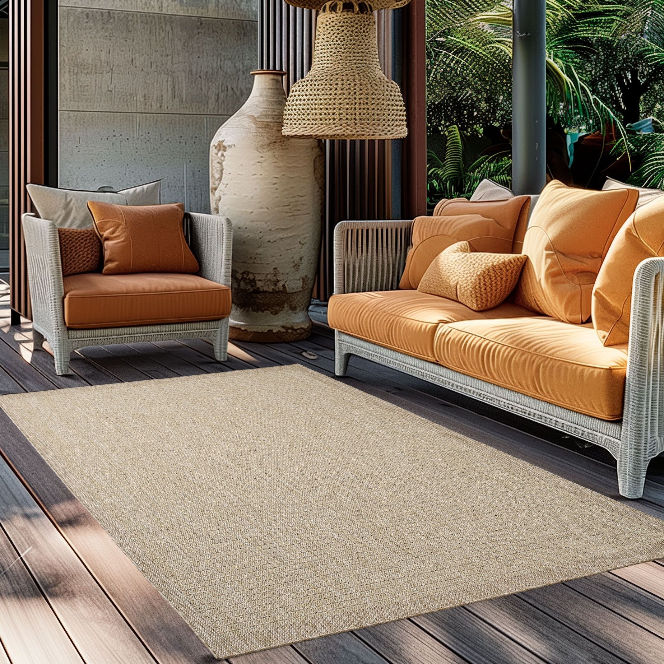 Outdoorteppiche, Unicolor, Farbe Beige, Teppich für Terasse-Balkon-Küche, Rücken aus Polypropylen
