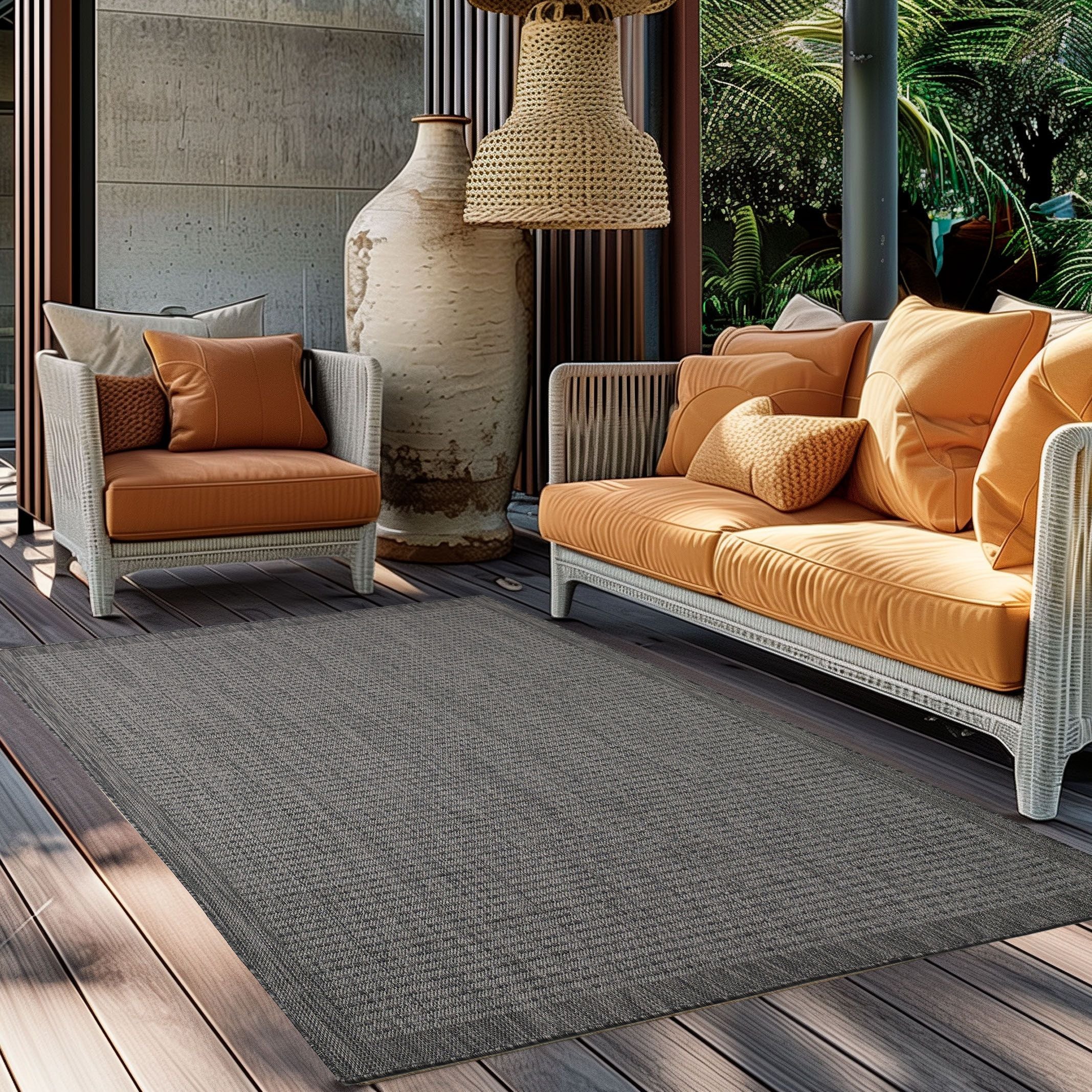 Outdoorteppiche, Unicolor, Farbe Schwarz, Teppich für Terasse-Balkon-Küche, Rücken aus Polypropylen