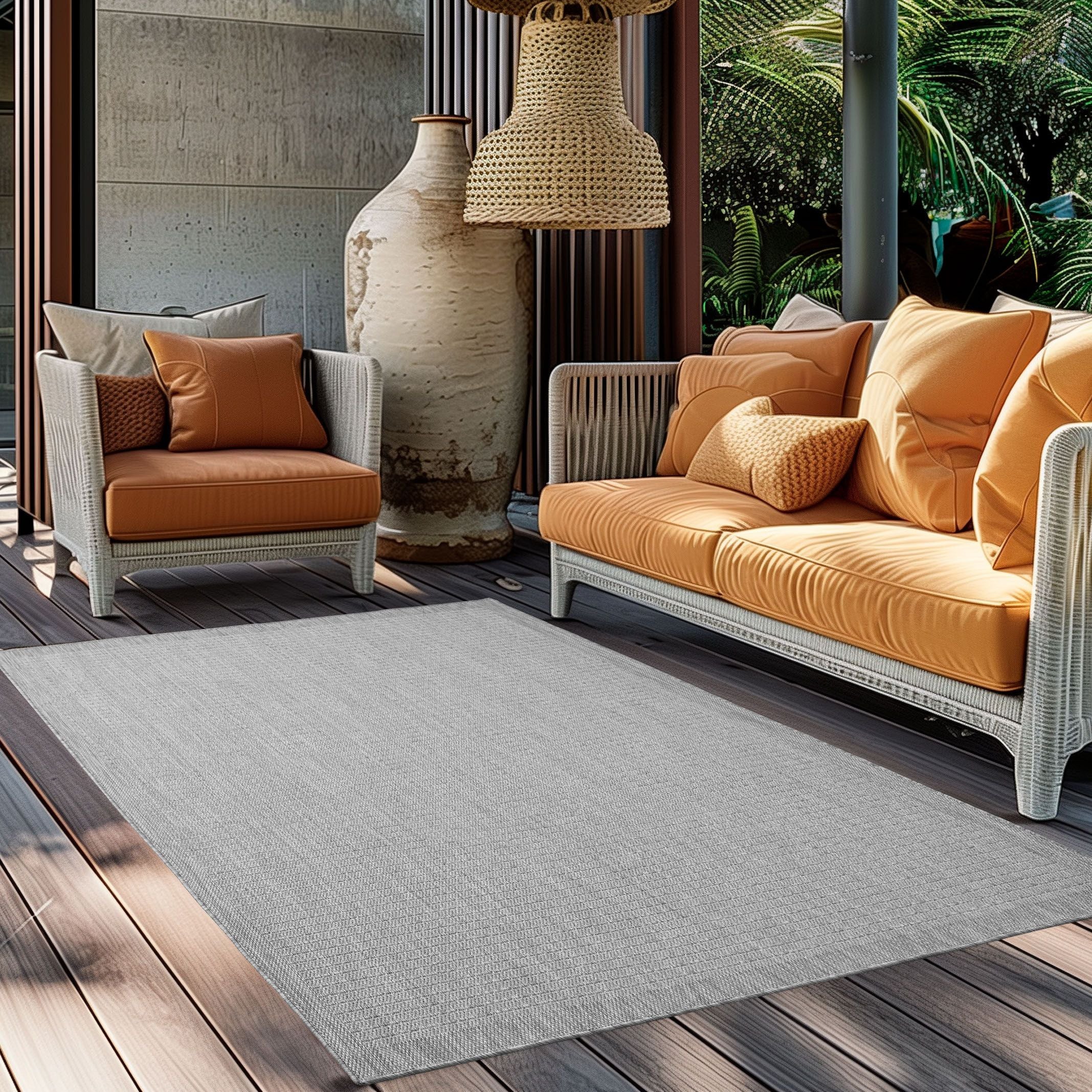 Outdoorteppiche, Unicolor, Farbe Grau, Teppich für Terasse-Balkon-Küche, Rücken aus Polypropylen
