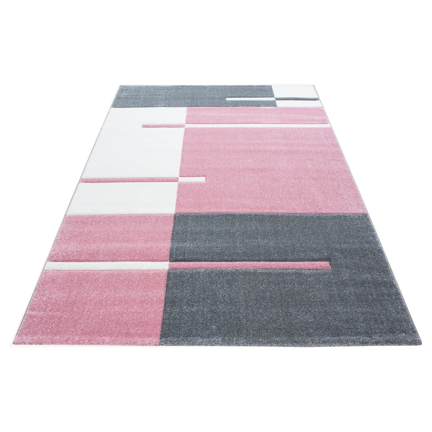 Hawaii Karierter Kurzflorteppich in Pink, Weiß & Grau - Image 3