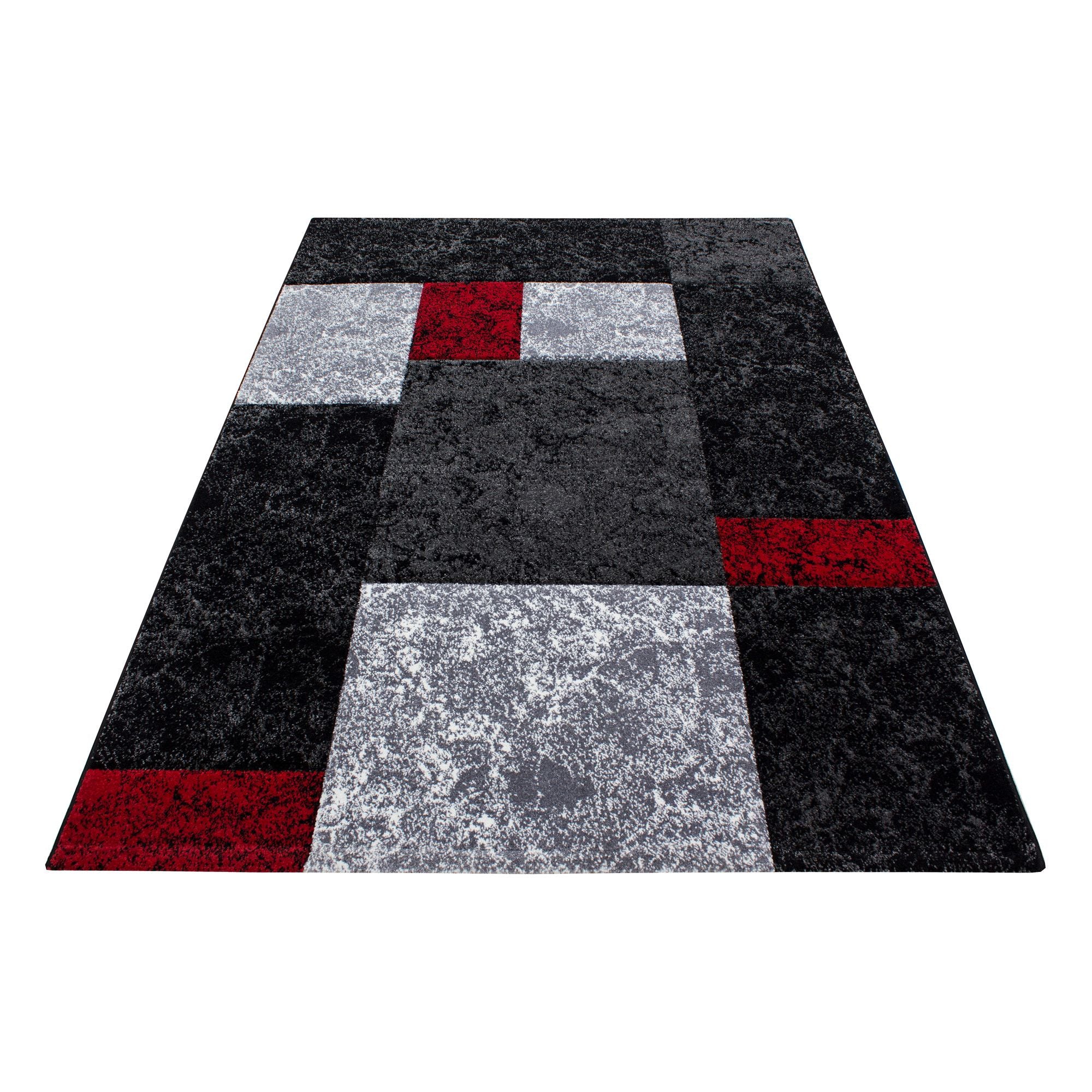 Hawaii Karierter Kurzflorteppich in Rot, Grau & Schwarz - Image 3