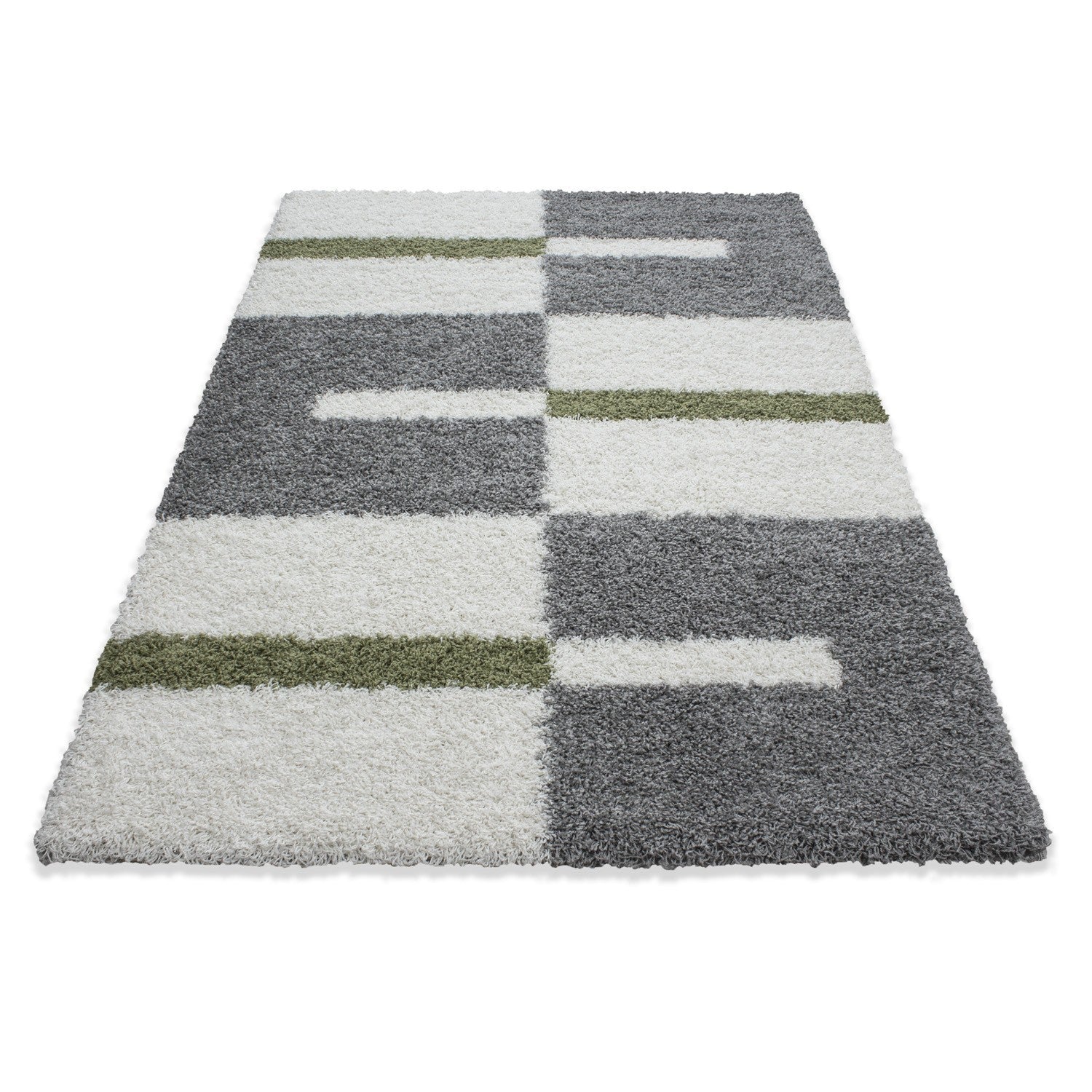 Hochflor Langflor Wohnzimmer Shaggy Teppich Florhöhe 3cm Grau-Weiss-Grün - Image 6