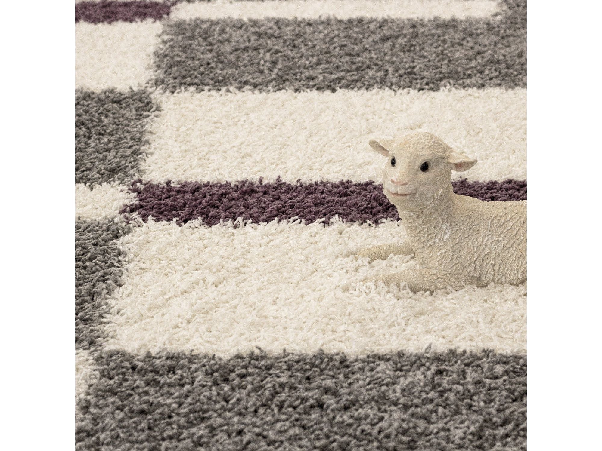 Hochflor Langflor Wohnzimmer Shaggy Teppich Florhöhe 3cm Grau-Weiss-Lila - Image 2