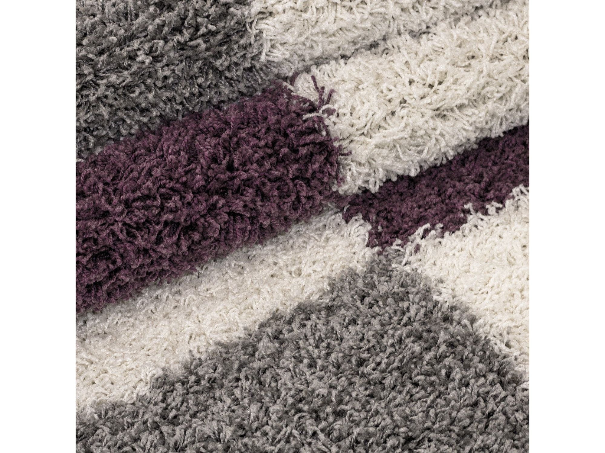 Hochflor Langflor Wohnzimmer Shaggy Teppich Florhöhe 3cm Grau-Weiss-Lila - Image 3