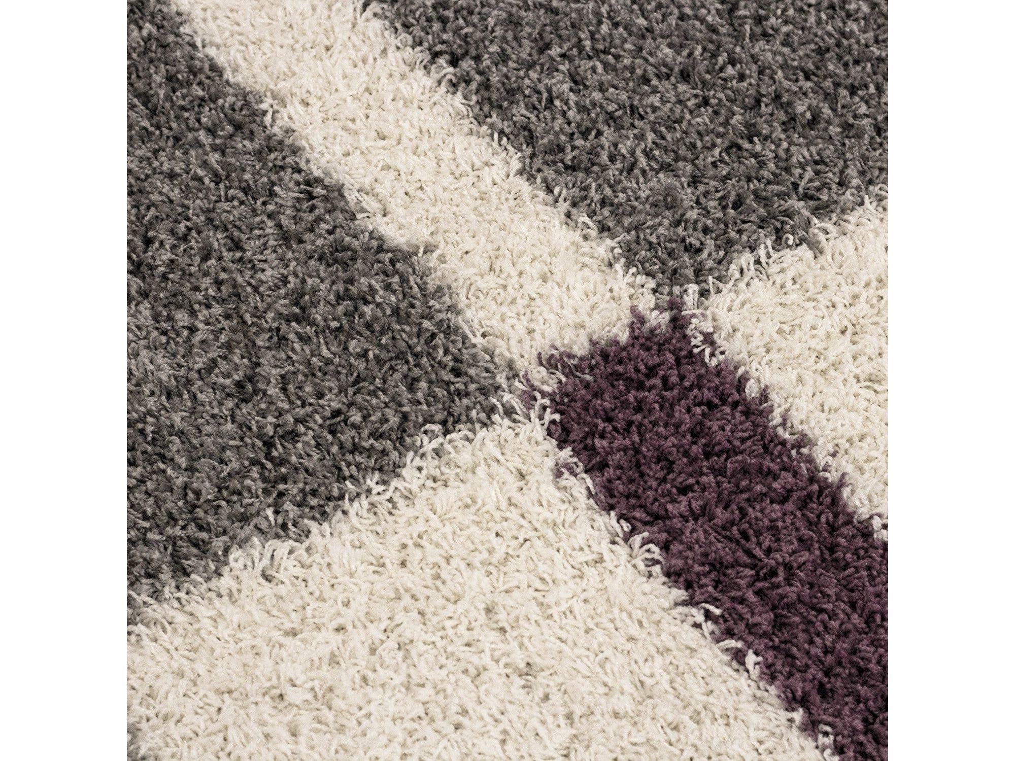 Hochflor Langflor Wohnzimmer Shaggy Teppich Florhöhe 3cm Grau-Weiss-Lila - Image 4