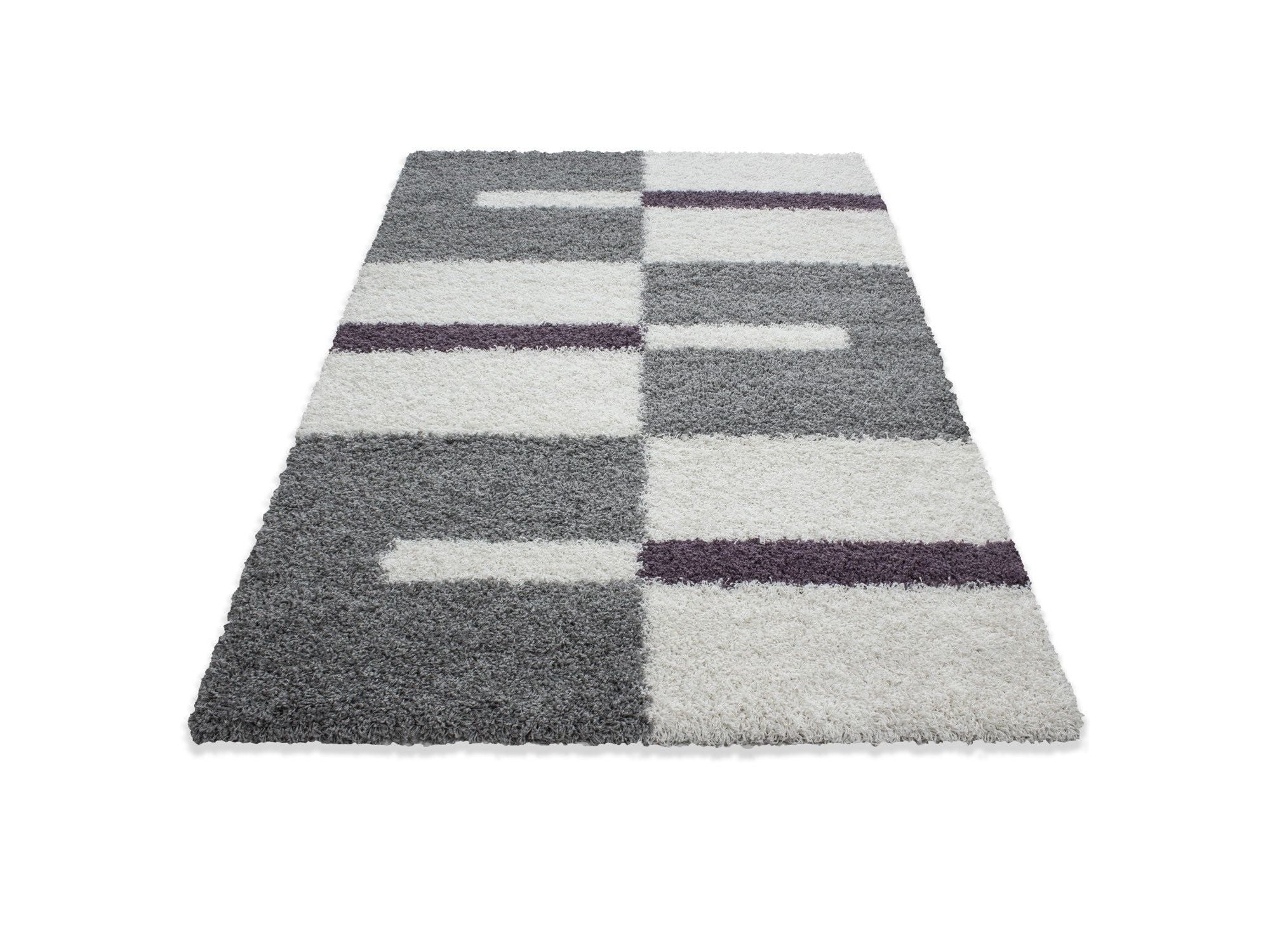 Hochflor Langflor Wohnzimmer Shaggy Teppich Florhöhe 3cm Grau-Weiss-Lila - Image 6
