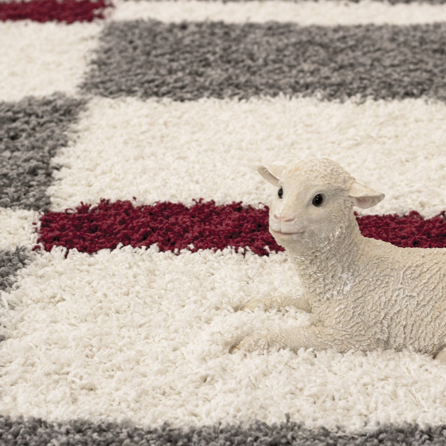 Hochflor Langflor Wohnzimmer Shaggy Teppich Florhöhe 3cm Grau-Weiss-Rot - Image 2