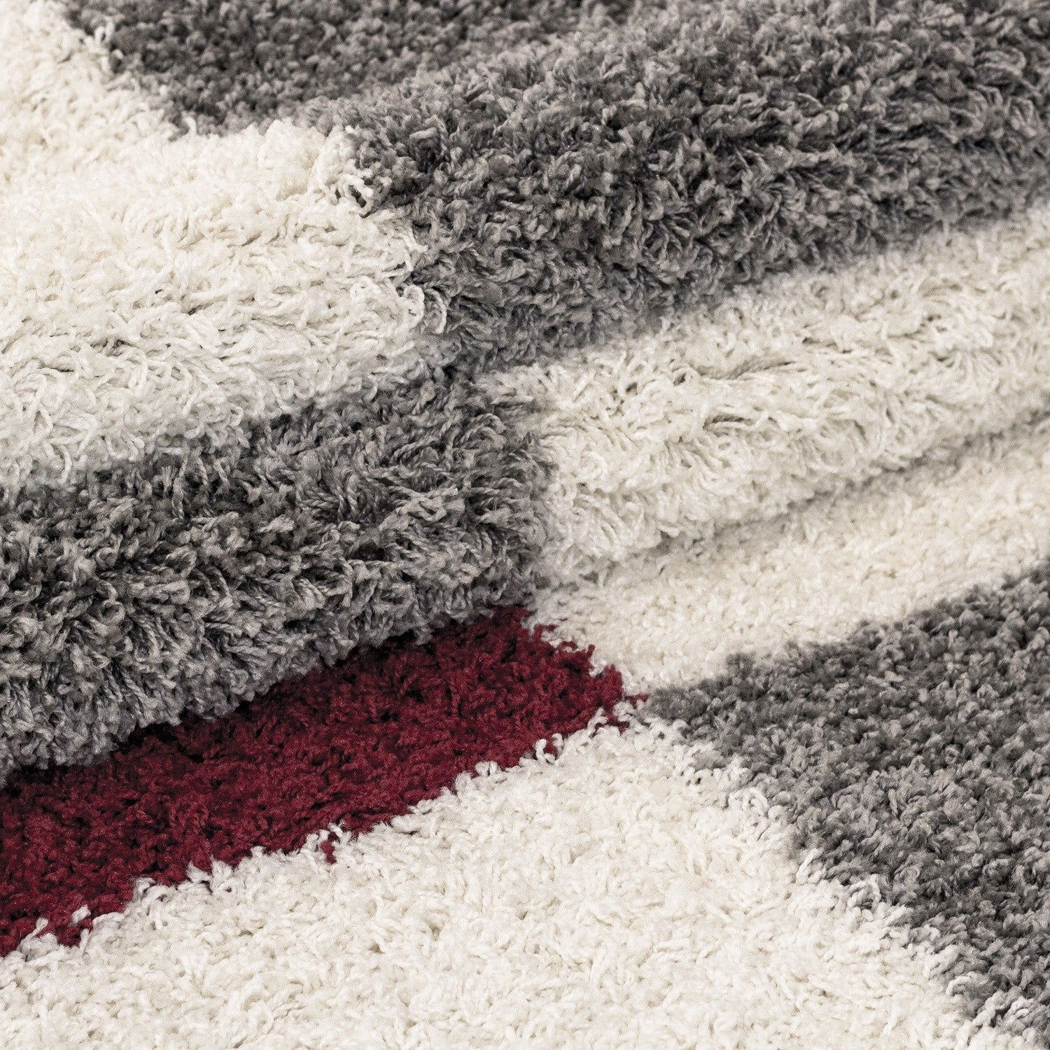 Hochflor Langflor Wohnzimmer Shaggy Teppich Florhöhe 3cm Grau-Weiss-Rot - Image 3