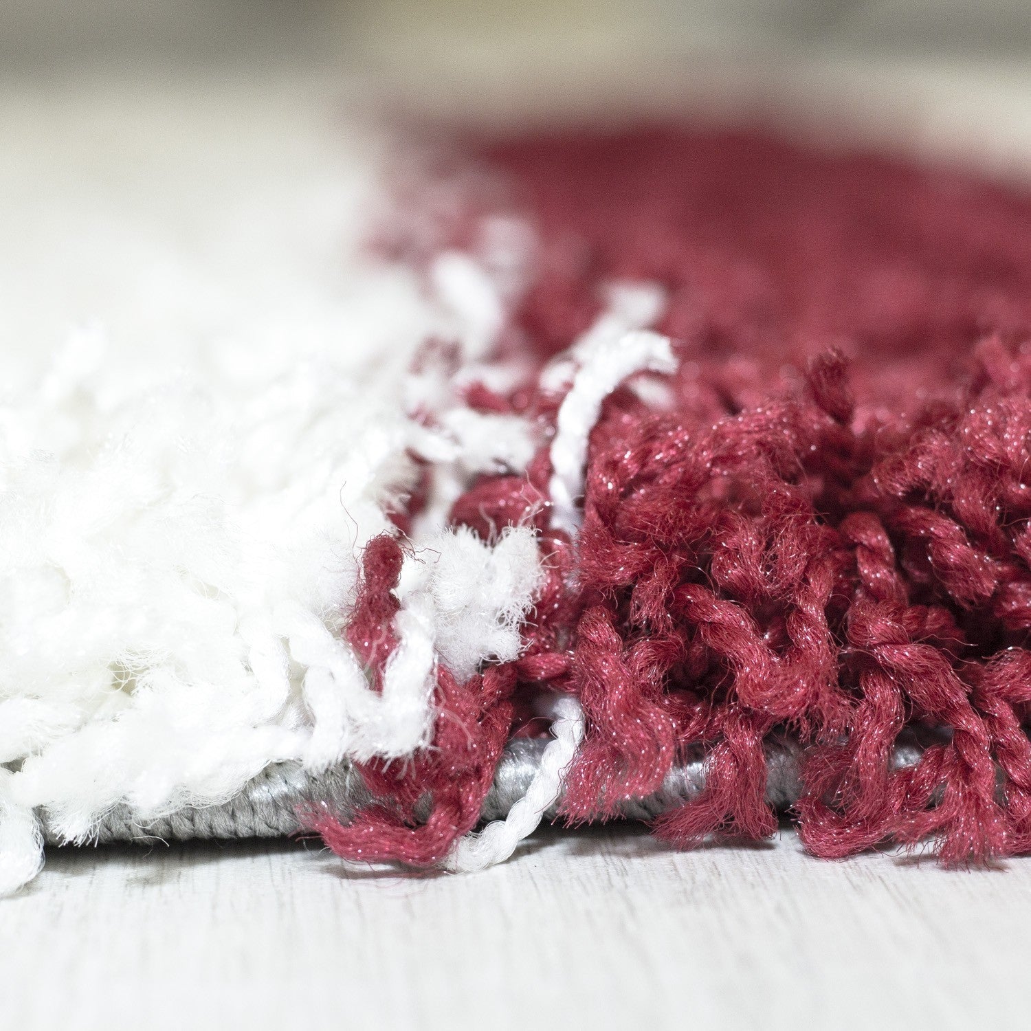 Hochflor Langflor Wohnzimmer Shaggy Teppich Florhöhe 3cm Grau-Weiss-Rot - Image 5