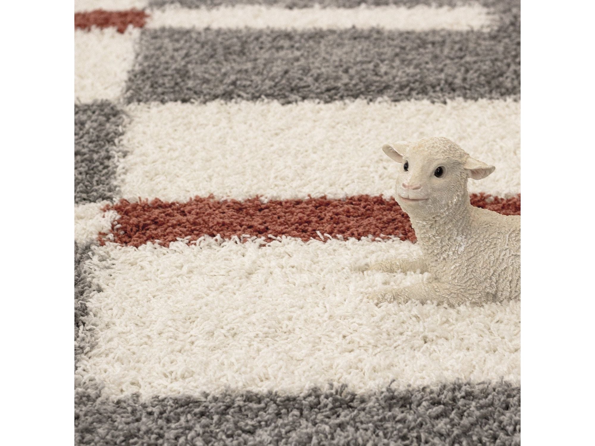 Hochflor Langflor Wohnzimmer Shaggy Teppich Florhöhe 3cm Grau-Weiss-Terrakotta - Image 2