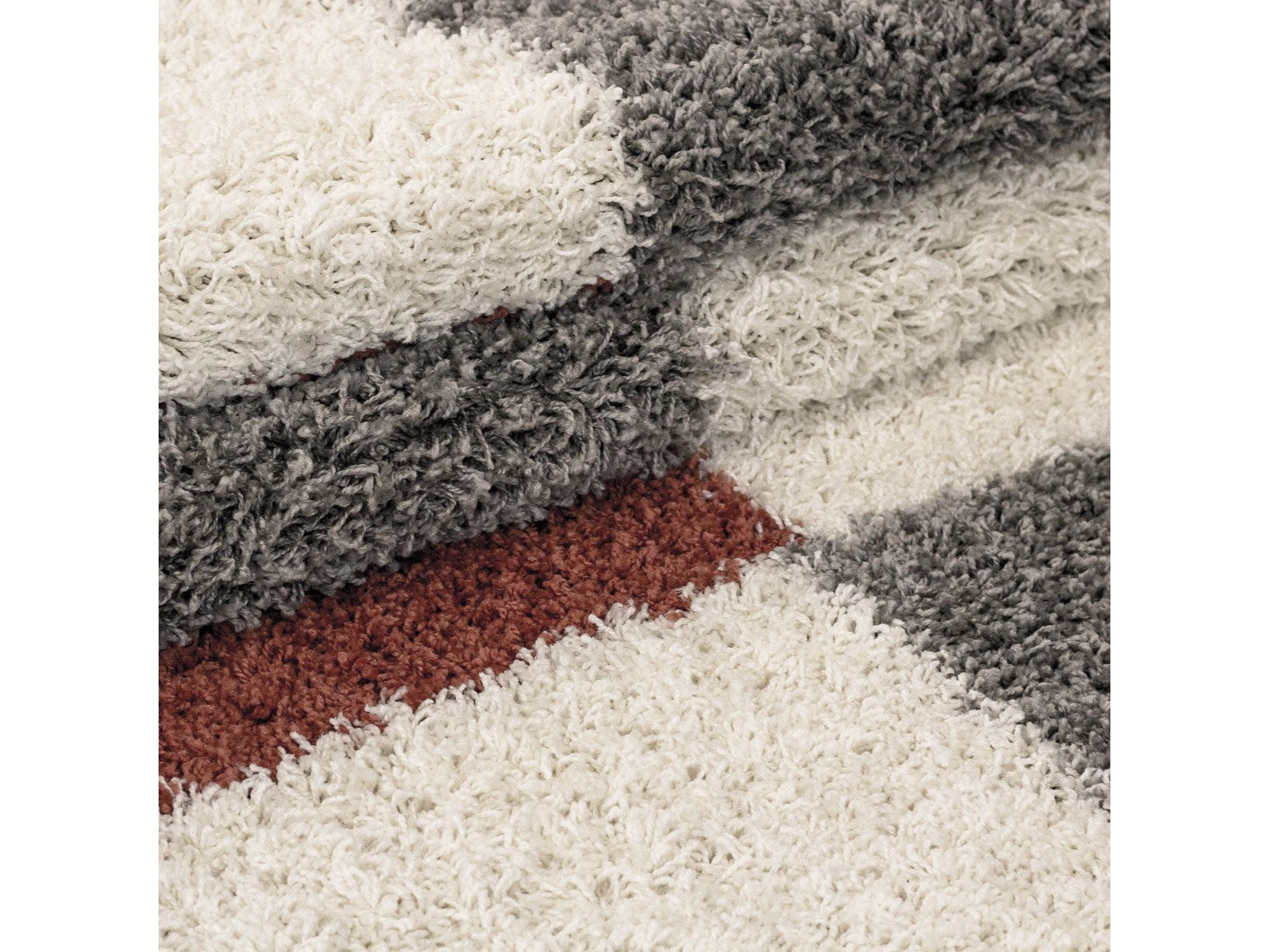 Hochflor Langflor Wohnzimmer Shaggy Teppich Florhöhe 3cm Grau-Weiss-Terrakotta - Image 3