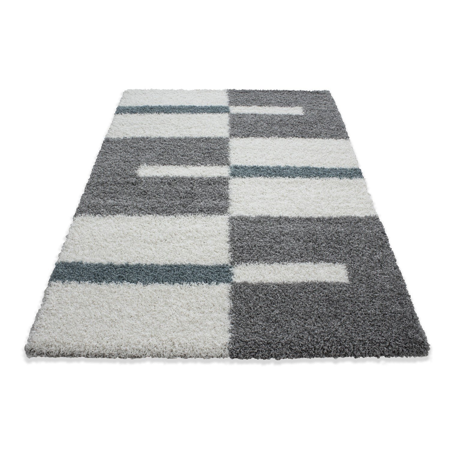 Hochflor Langflor Wohnzimmer Shaggy Teppich Florhöhe 3cm Grau-Weiss-Türkis - Image 6