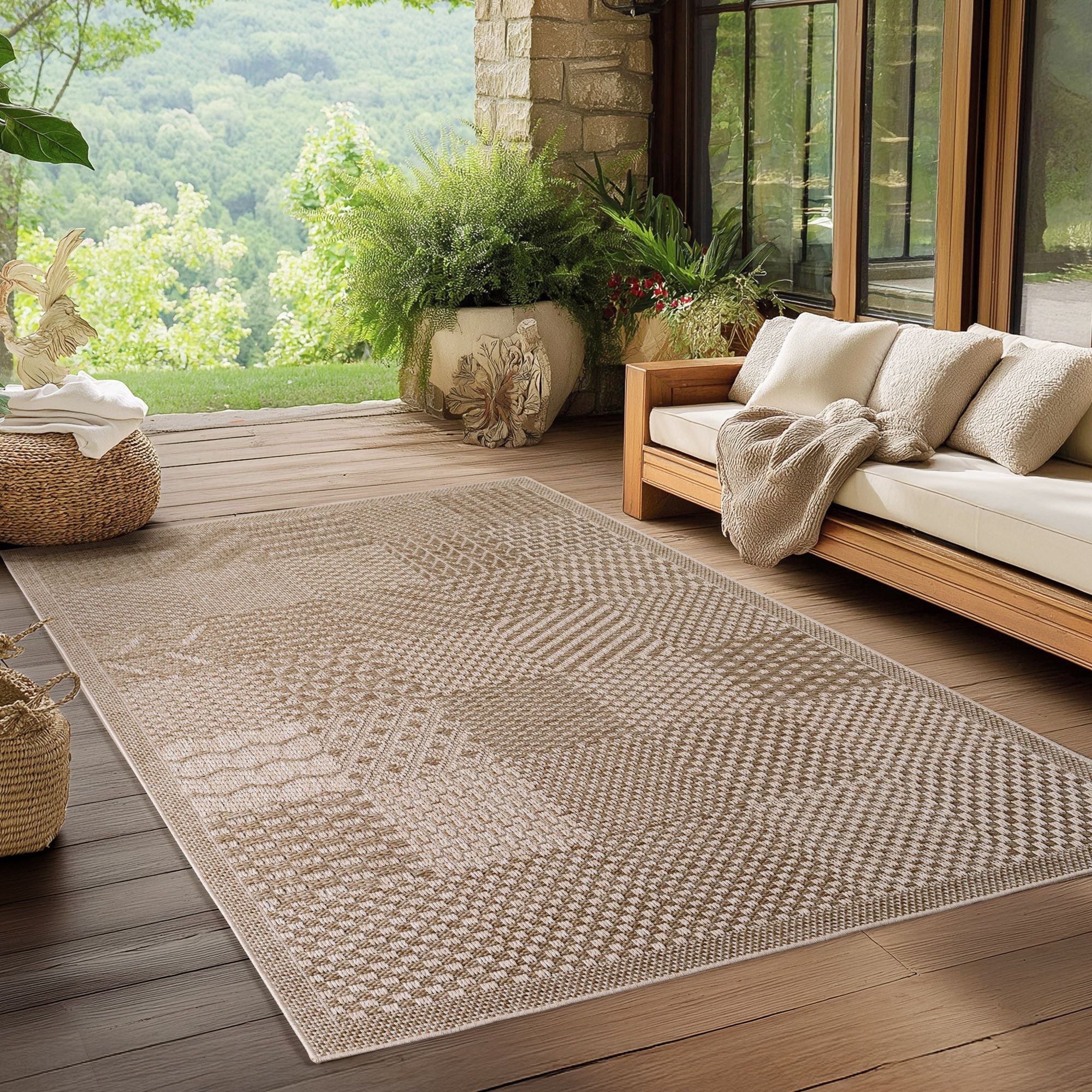 Ibiza In- & Outdoorteppich Läufer Beige – Boho Uni - Image 7