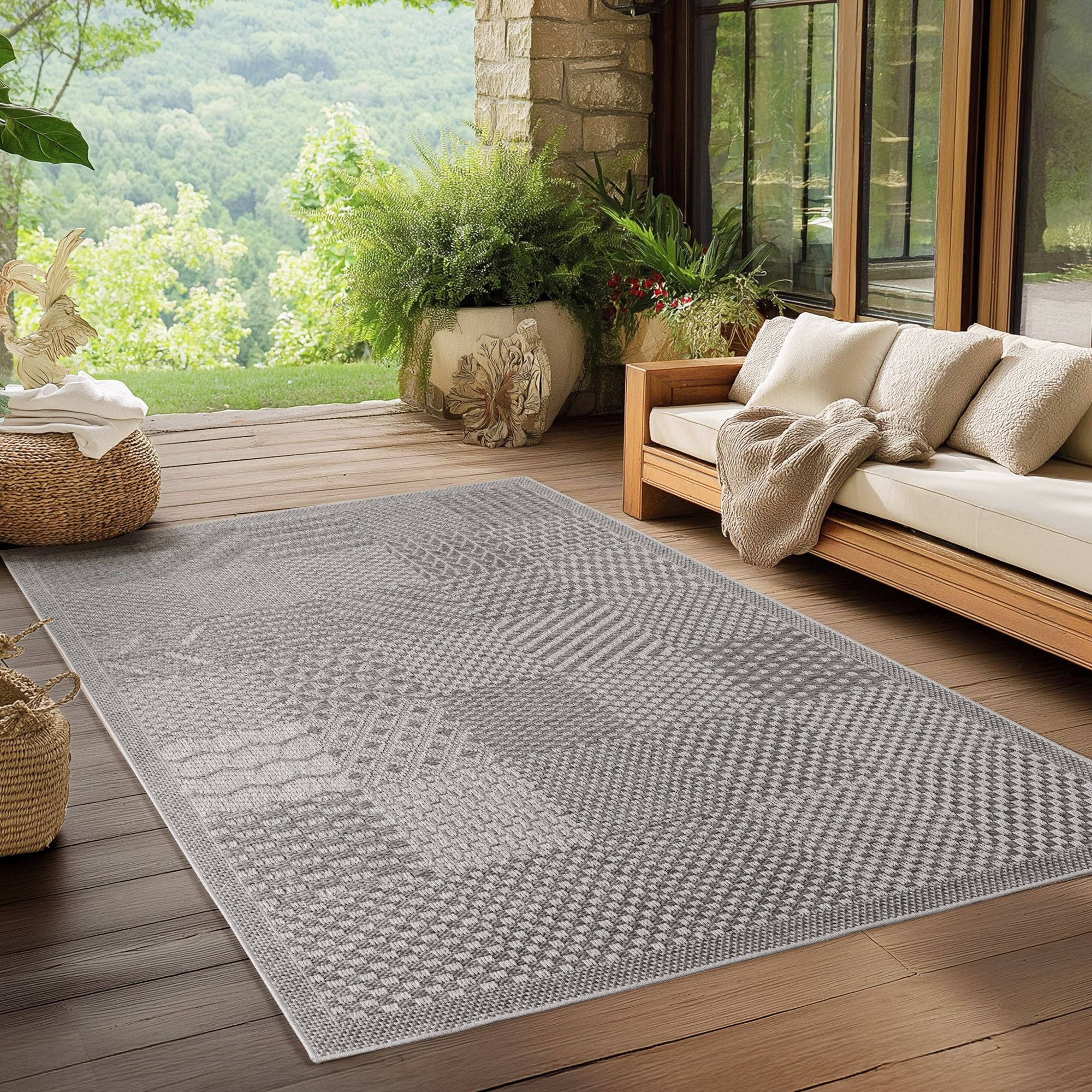 In- & Outdoorteppiche Grau 8x15 cm Läufer, Wetterfest & UV-beständig, Ideal für Küche, Balkon, Terrasse, Wohnzimmer und Esszimmer, Einfarbig im Boho-Stil. - Image 7