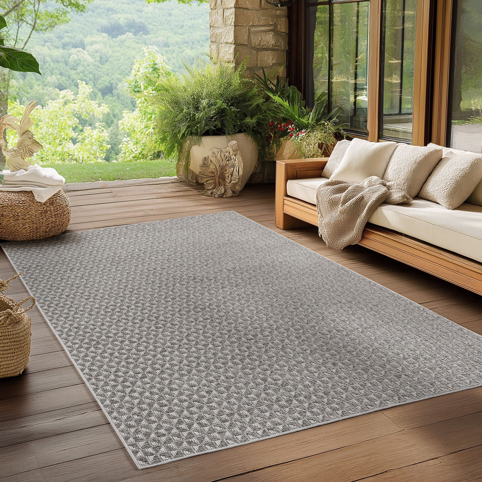 In- & Outdoor Teppich Läufer: Karo Design in Grau - Image 7