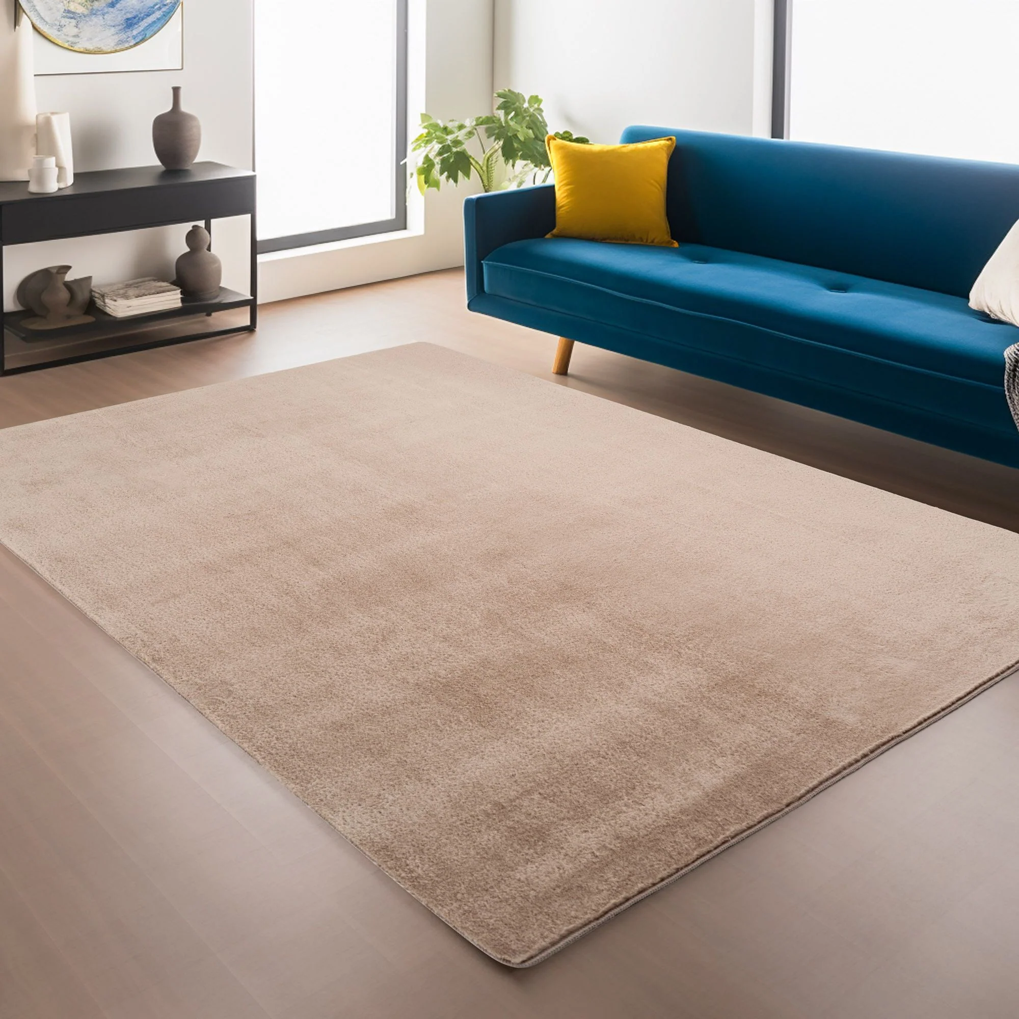 Läufer Teppich Beige 6x1 cm – Waschbarer Kurzflorteppicheteppiche, rutschfest & weich, modernes einfarbiges Design für Schlafzimmer, Küche & Flur
