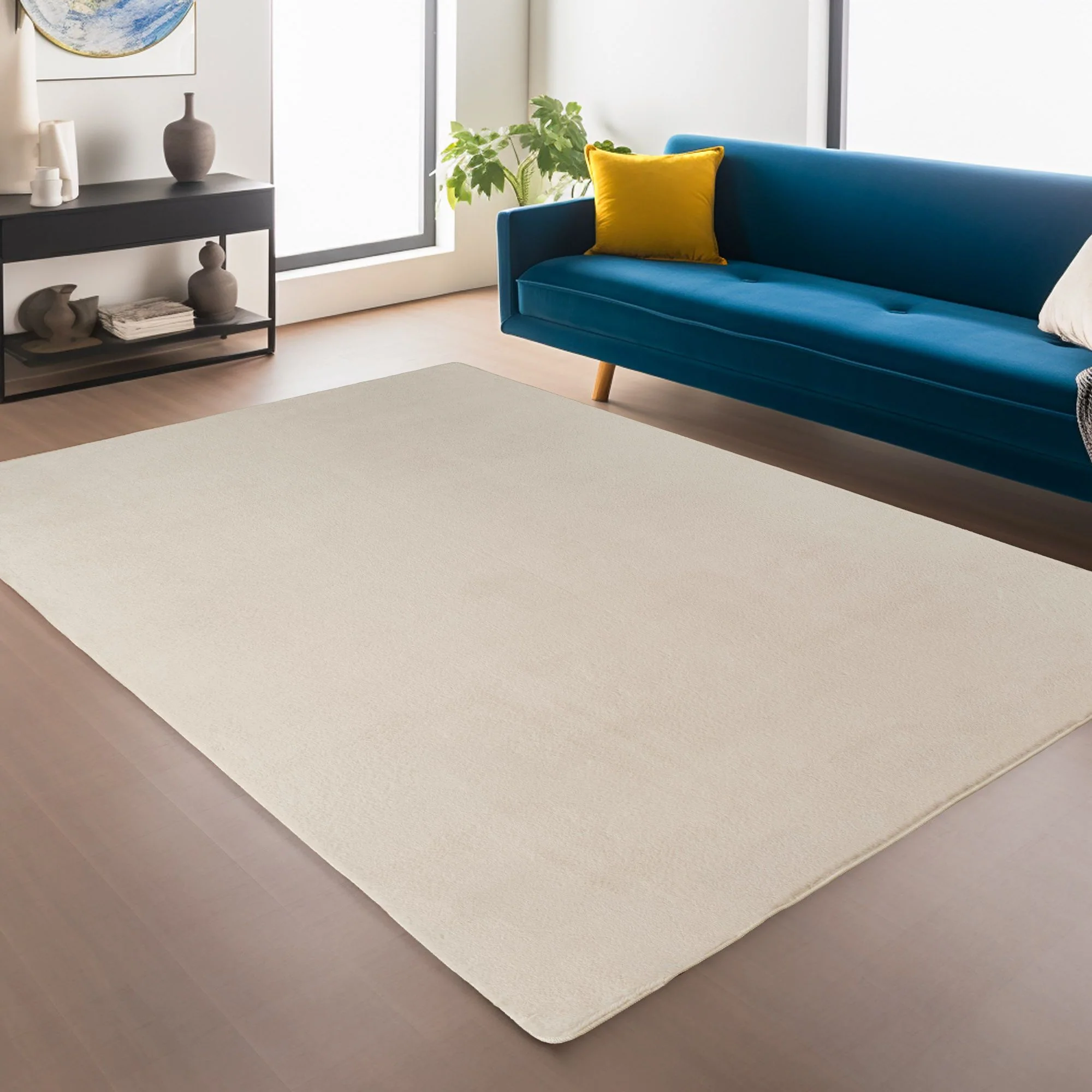 Läufer Teppich Creme 6x1 cm – Waschbarer Kurzflorteppicheteppiche, rutschfest & weich, modernes einfarbiges Design für Schlafzimmer, Küche & Flur